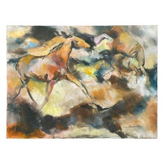 1978 Post Modern Elaine Rhoades White Wild Horses Painting