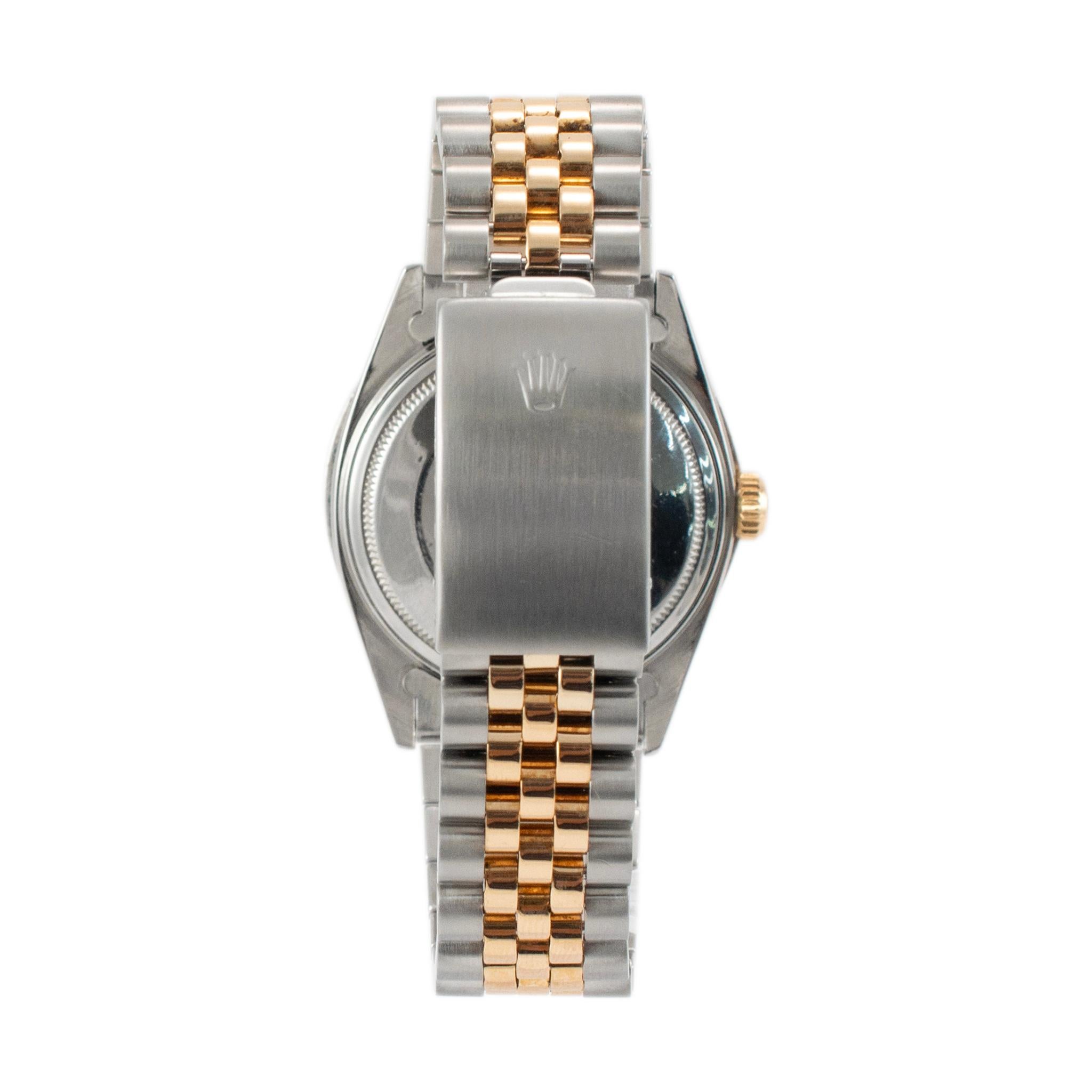 1978 Rolex Datejust 36MM 16013 Black Dial Diamond Bezel Gold & Steel Watch In Excellent Condition In Houston, TX