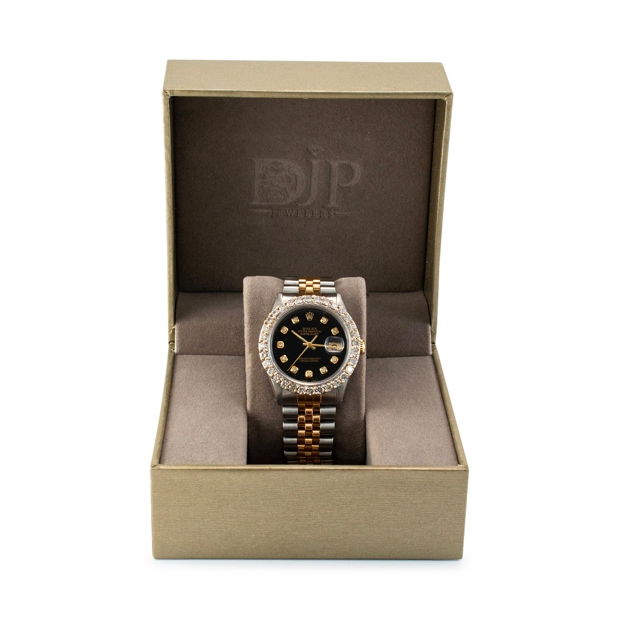 1978 Rolex Datejust 36MM 16013 Black Dial Diamond Bezel Gold & Steel Watch 1