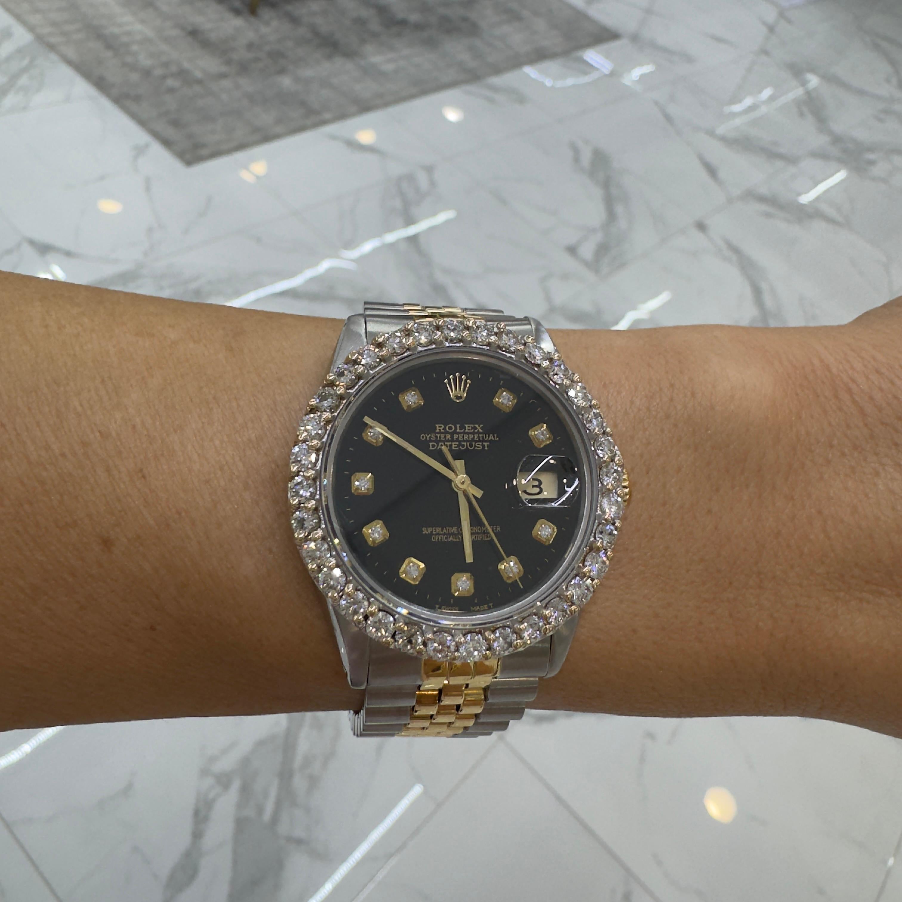 1978 Rolex Datejust 36MM 16013 Black Dial Diamond Bezel Gold & Steel Watch 2