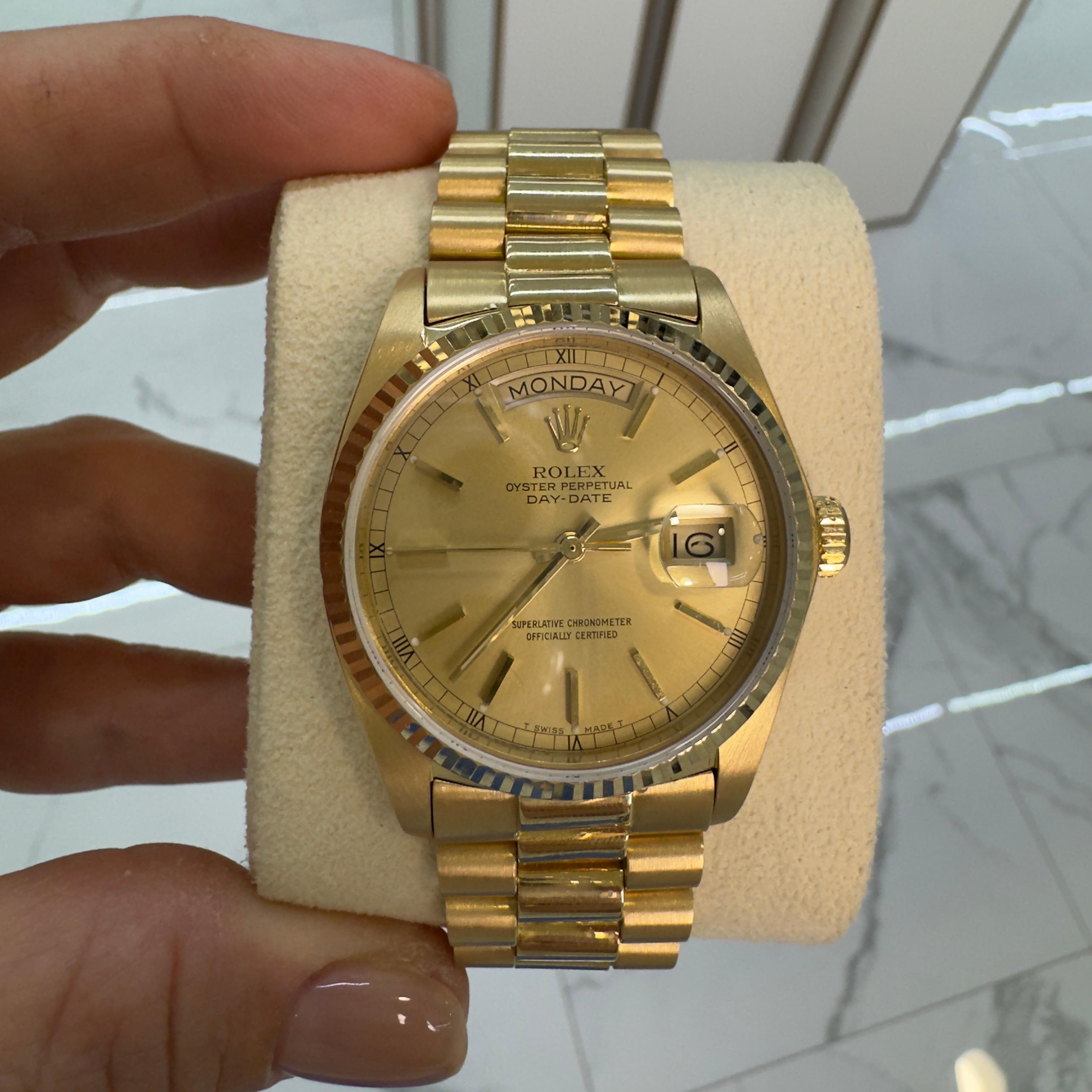 Contemporary 1978 Rolex Day Date 36mm 18038 President Champagne Dial 18k Yellow Gold Watch