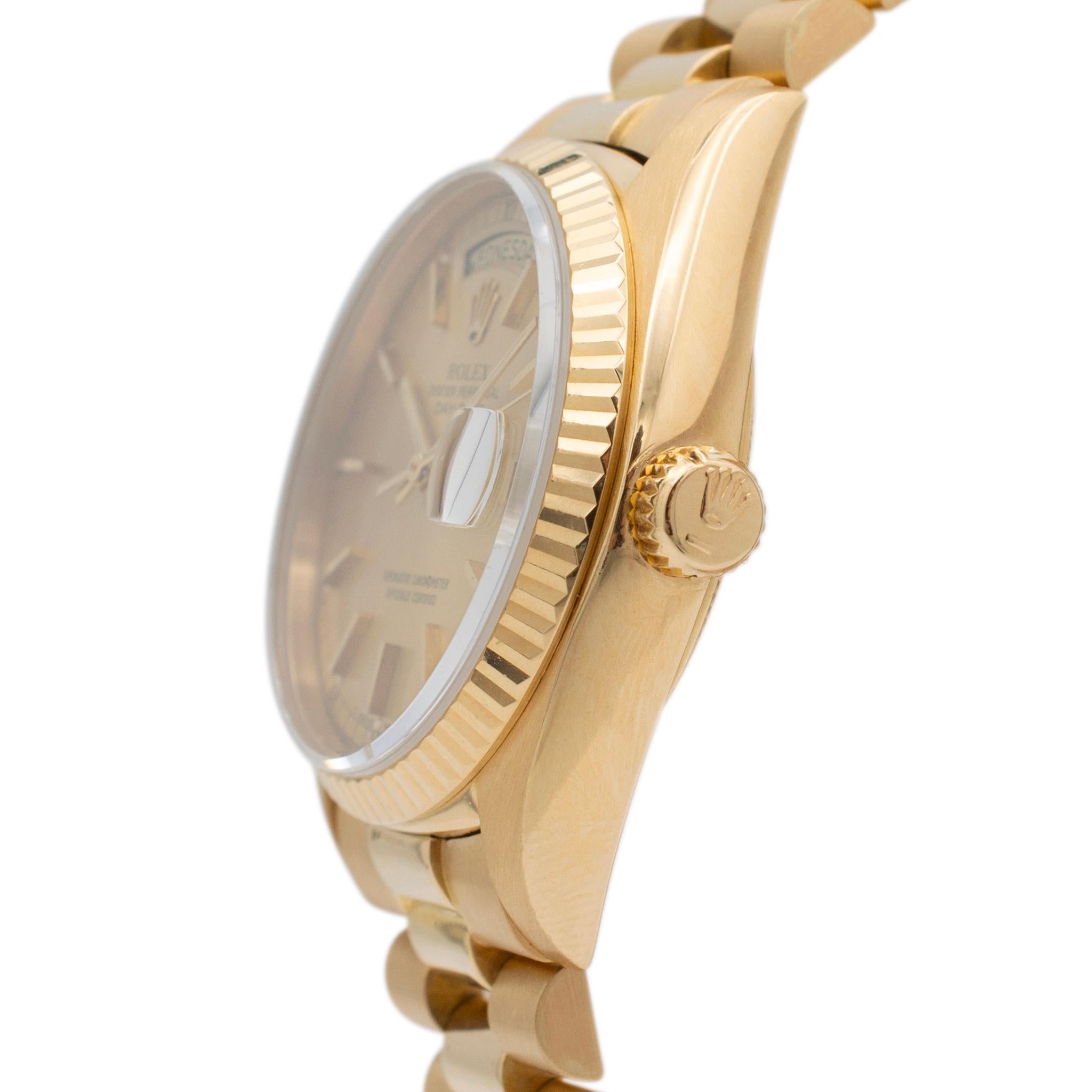 1978 Rolex Day Date 36mm 18038 President Champagne Dial 18k Yellow Gold Watch In Excellent Condition In Houston, TX