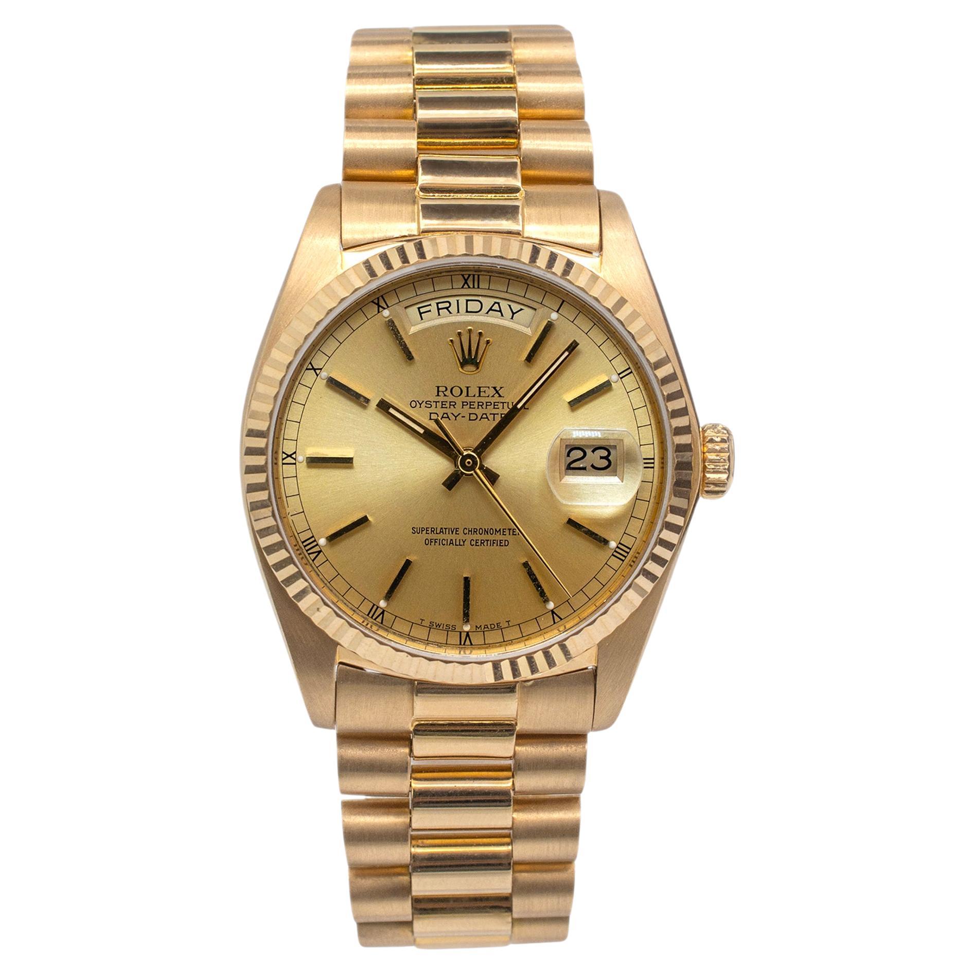 1978 Rolex Day Date 36mm 18038 President Champagne Dial 18k Yellow Gold Watch