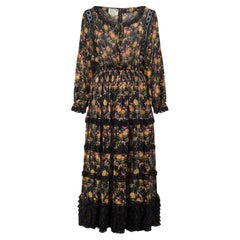 1978 Runway Documented Valentino Floral Black Silk Maxi Dress