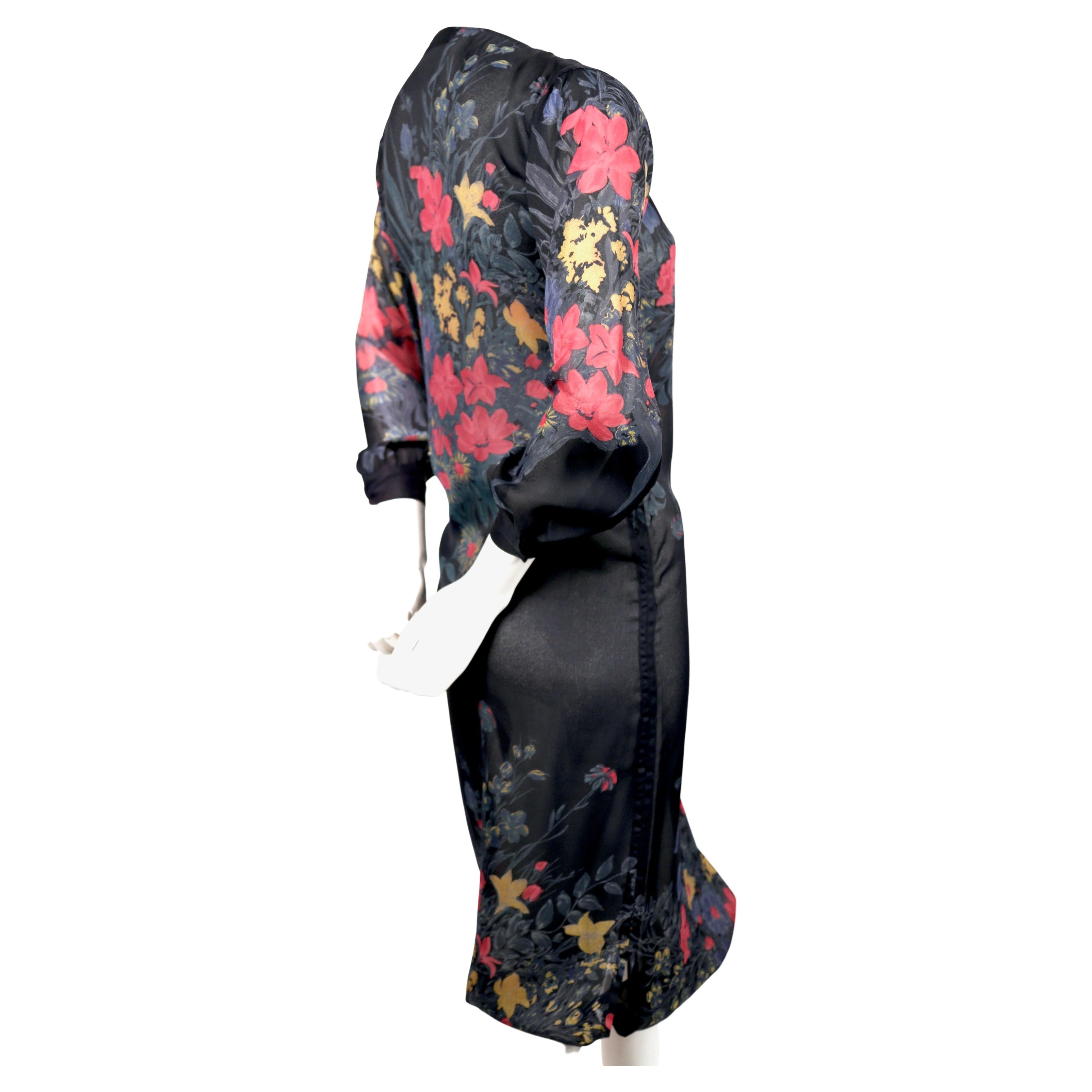 1978 SONIA RYKIEL vestido RUNWAY de seda floral con dobladillo de cordón Negro en venta