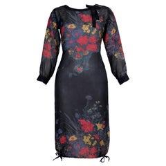 1978 SONIA RYKIEL floral silk RUNWAY dress with drawstring hemline
