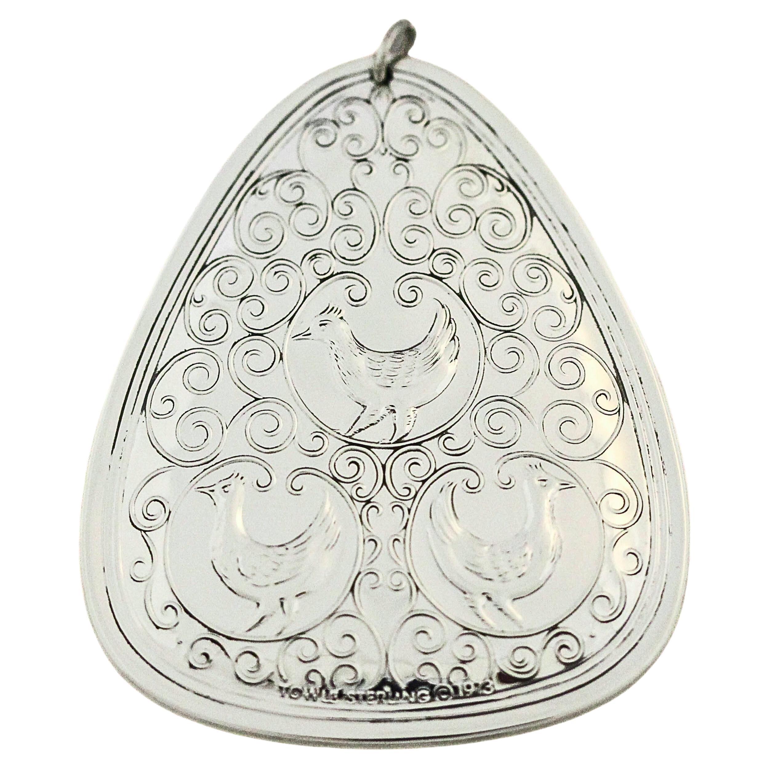 1978 Towle Sterling Silver Christmas Ornament — “Three French Hens”