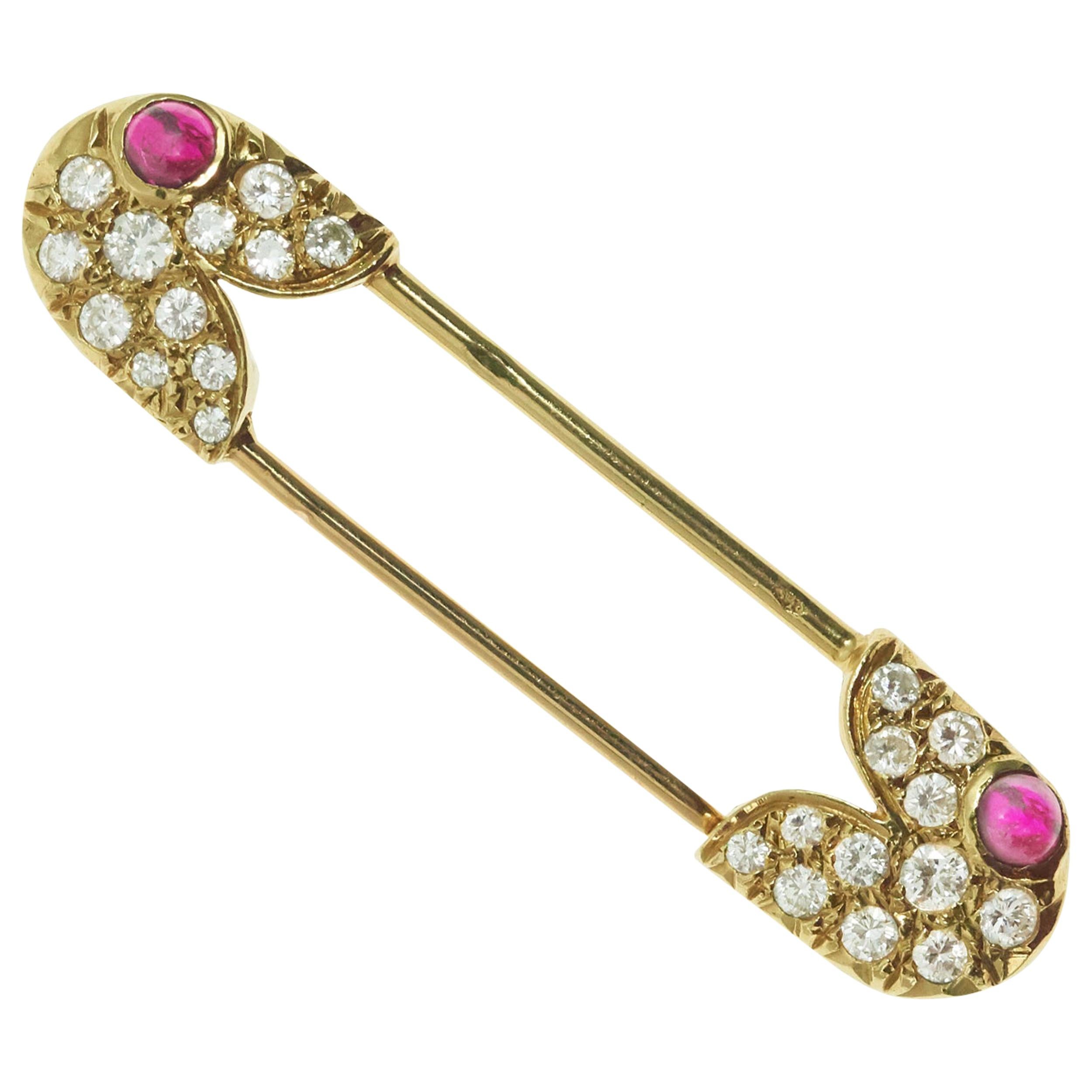 1978 Van Cleef & Arpels Diamond, Ruby and Gold Safety Pin