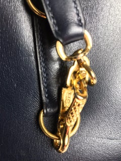 1978 Vintage Hermès Trim dark Blue Box Calf Shoulder Bag