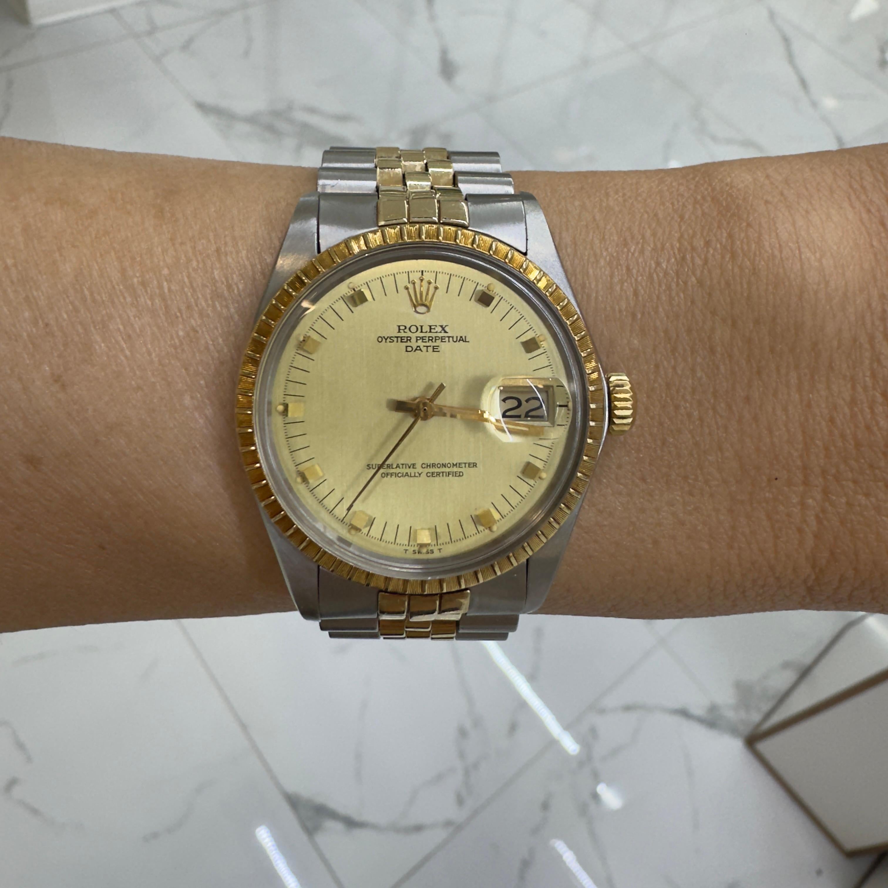 1978 Vintage Rolex Oyster Perpetual Date 34MM 1505 Jubiläum Gold- und Stahluhr 4