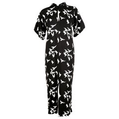 1978 YVES SAINT LAURENT documented black crepe dress with bird print