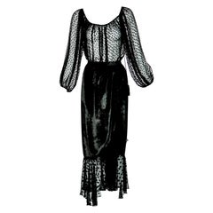 1978 Yves Saint Laurent Documented Runway Black Velvet & Polka Dot Ensemble