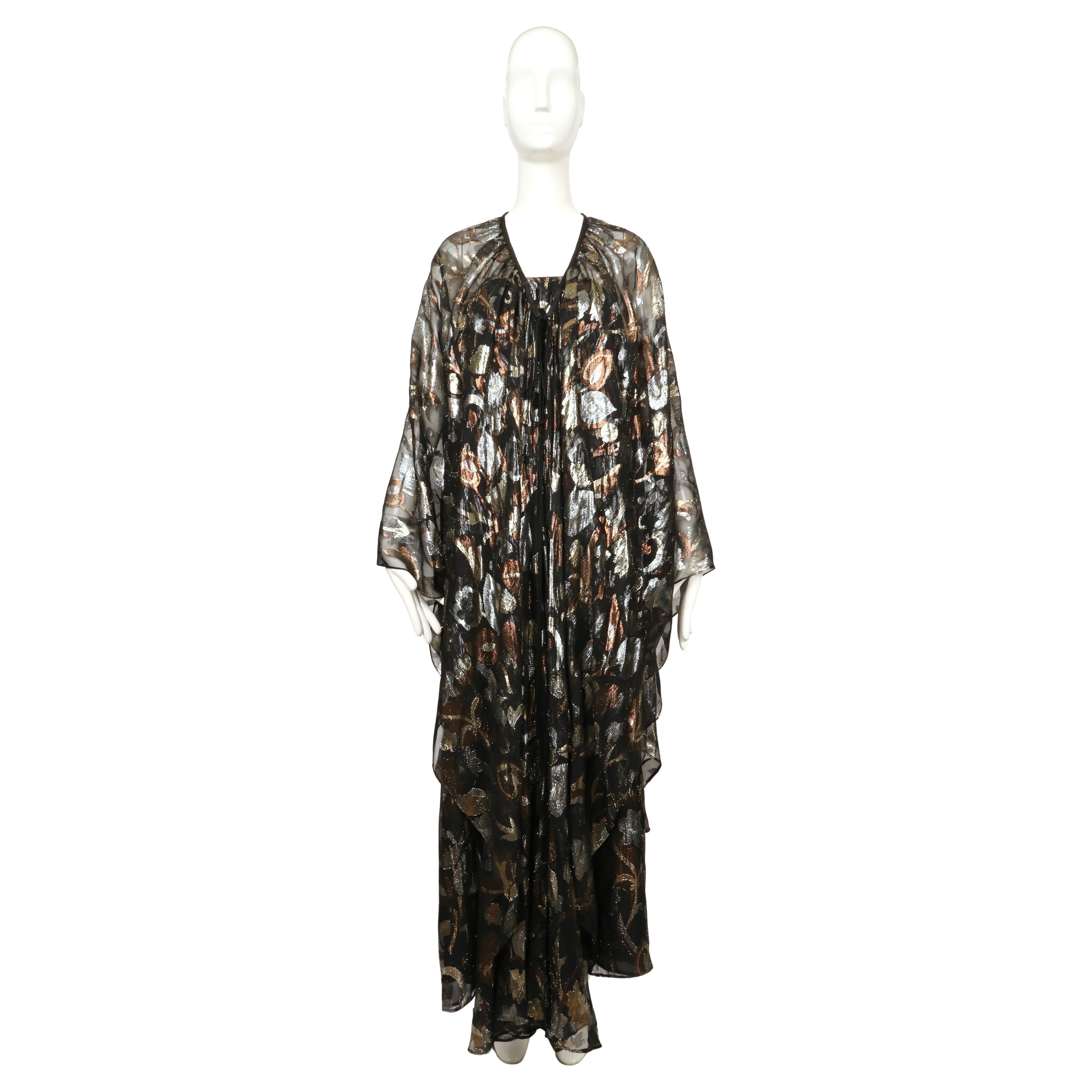 1978 YVES SAINT LAURENT metallic caftan cape and dress ensemble For Sale