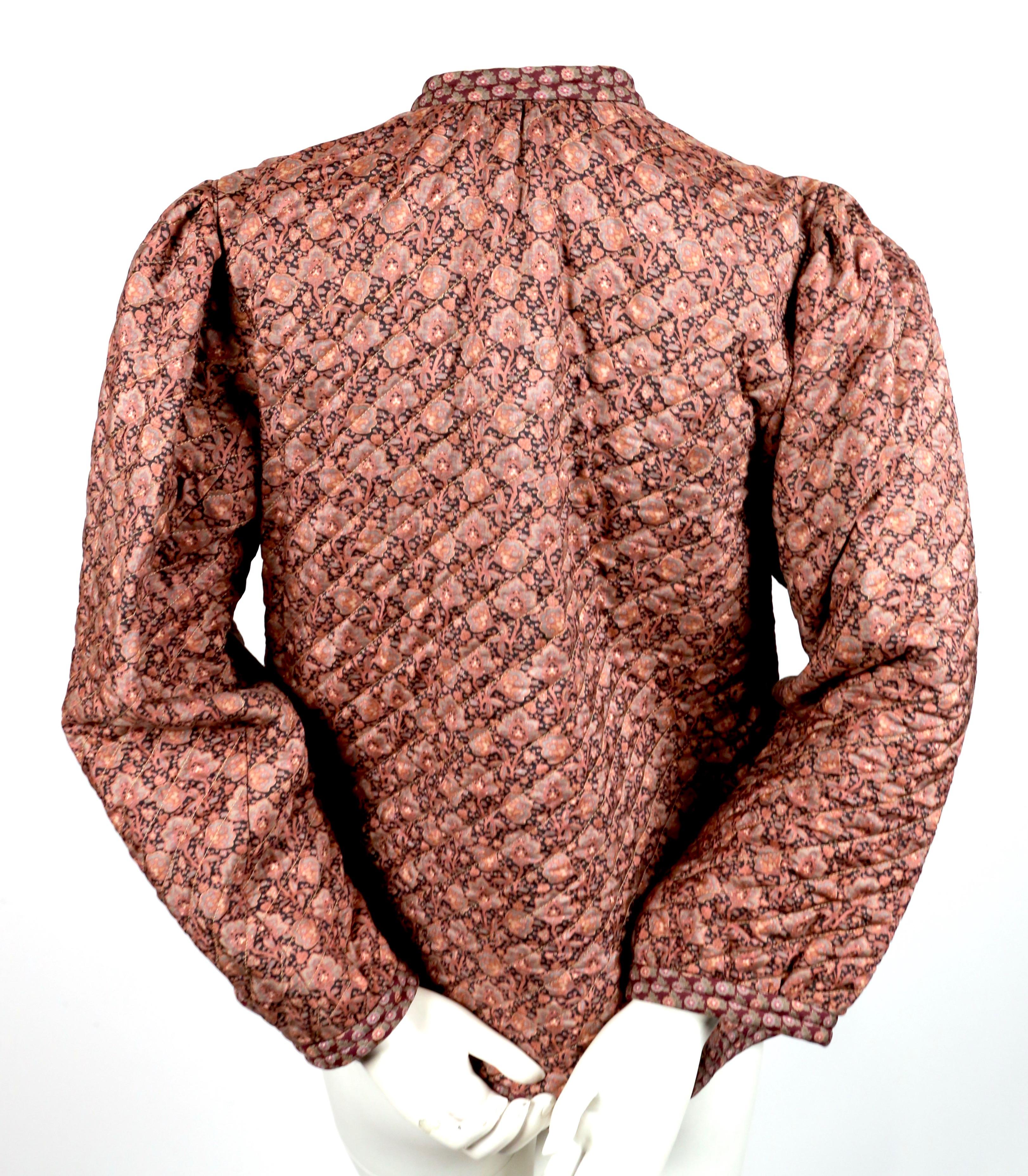 Women's or Men's 1978 YVES SAINT LAURENT quilted floral printed silk peasant jacket For Sale