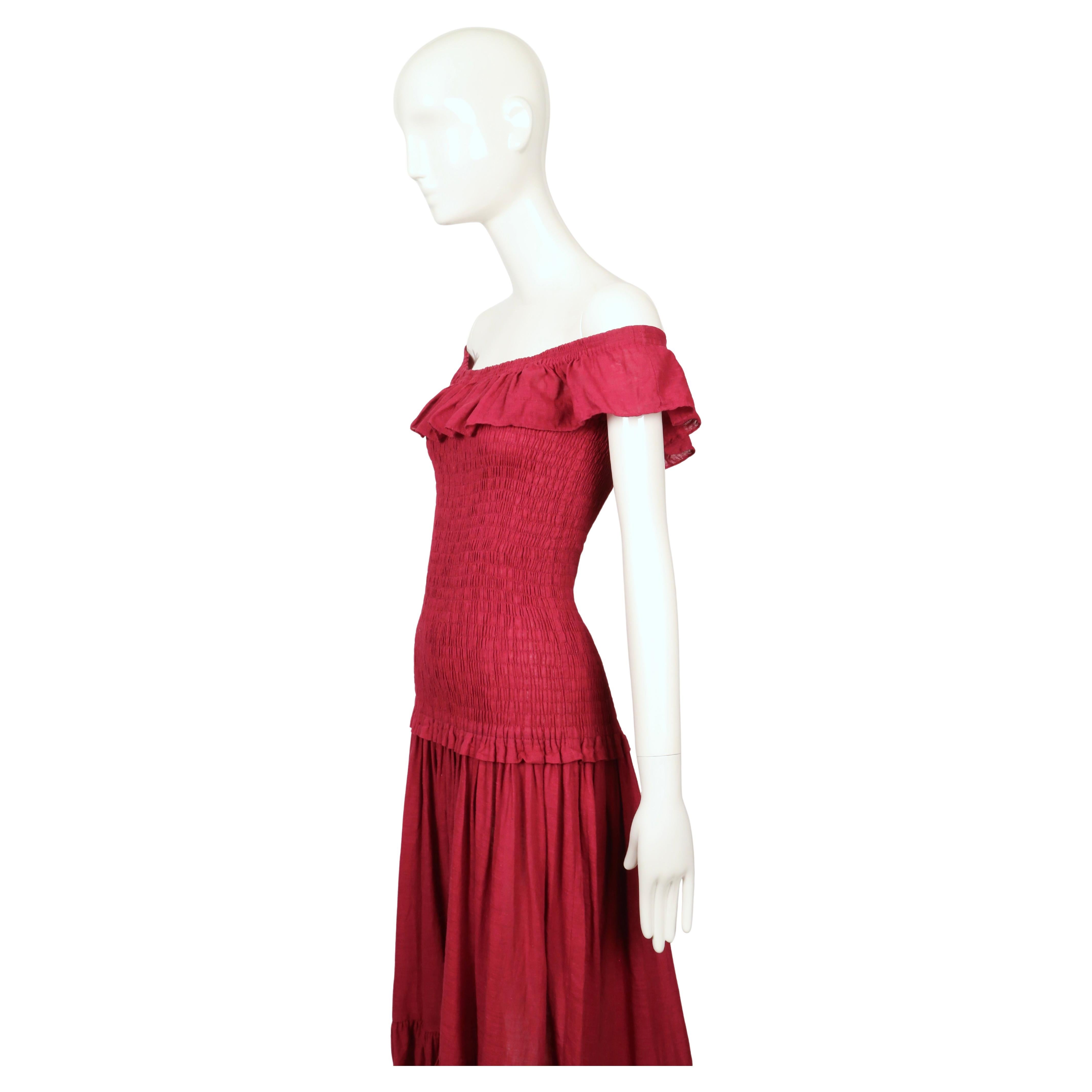 1978 YVES SAINT LAURENT rive gauche off the shoulder cotton gauze RUNWAY dress For Sale 5