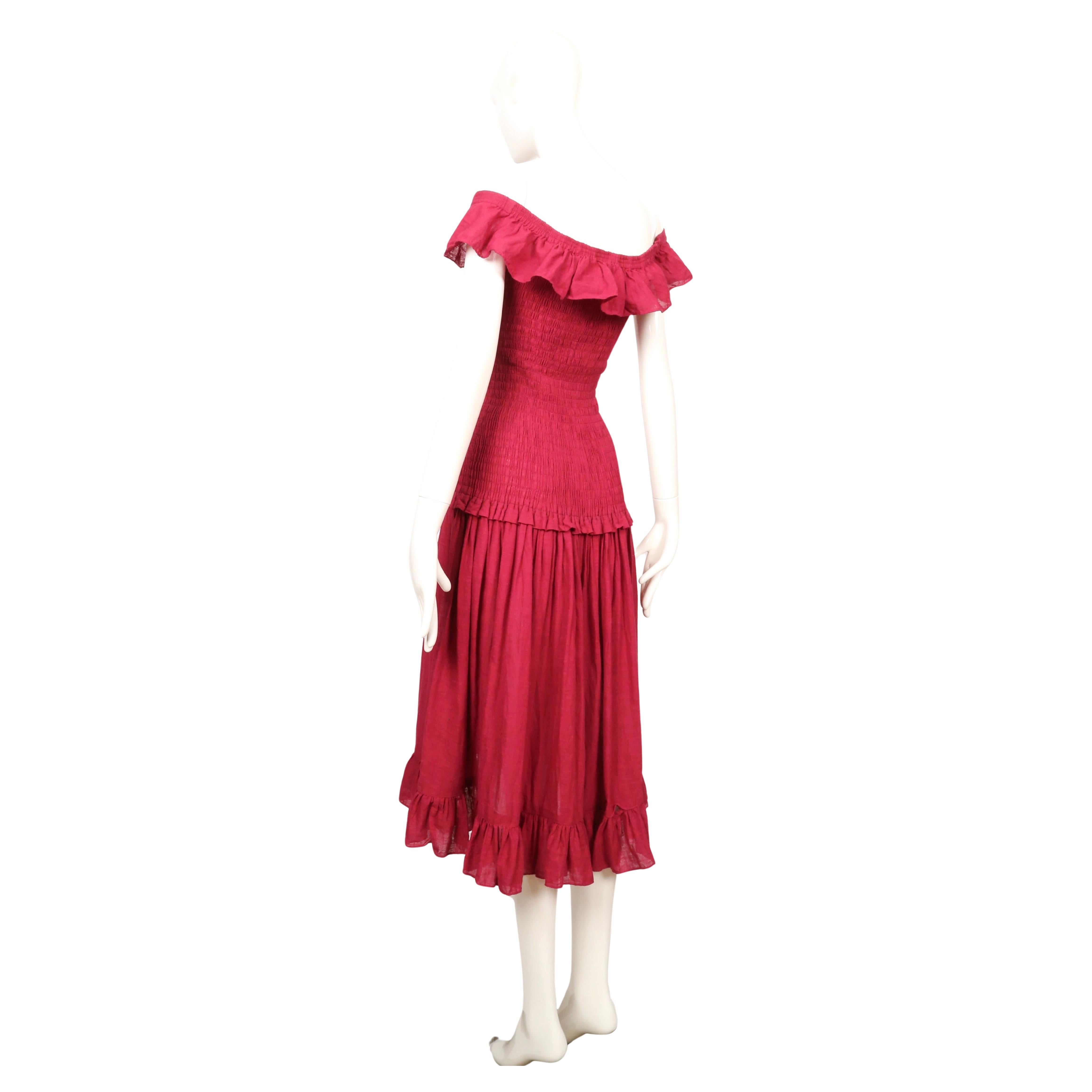 1978 YVES SAINT LAURENT rive gauche off the shoulder cotton gauze RUNWAY dress For Sale 7