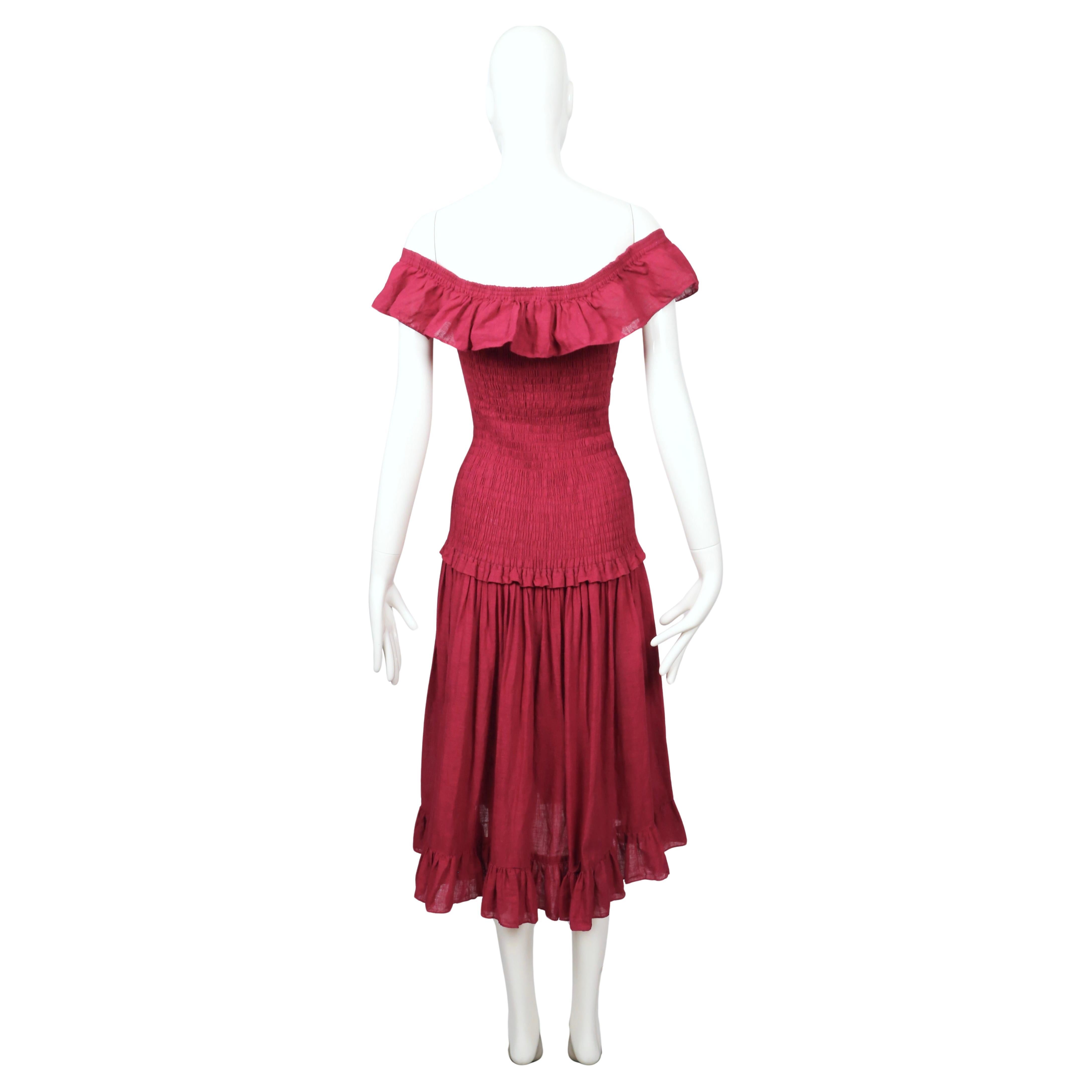 1978 YVES SAINT LAURENT rive gauche off the shoulder cotton gauze RUNWAY dress For Sale 9