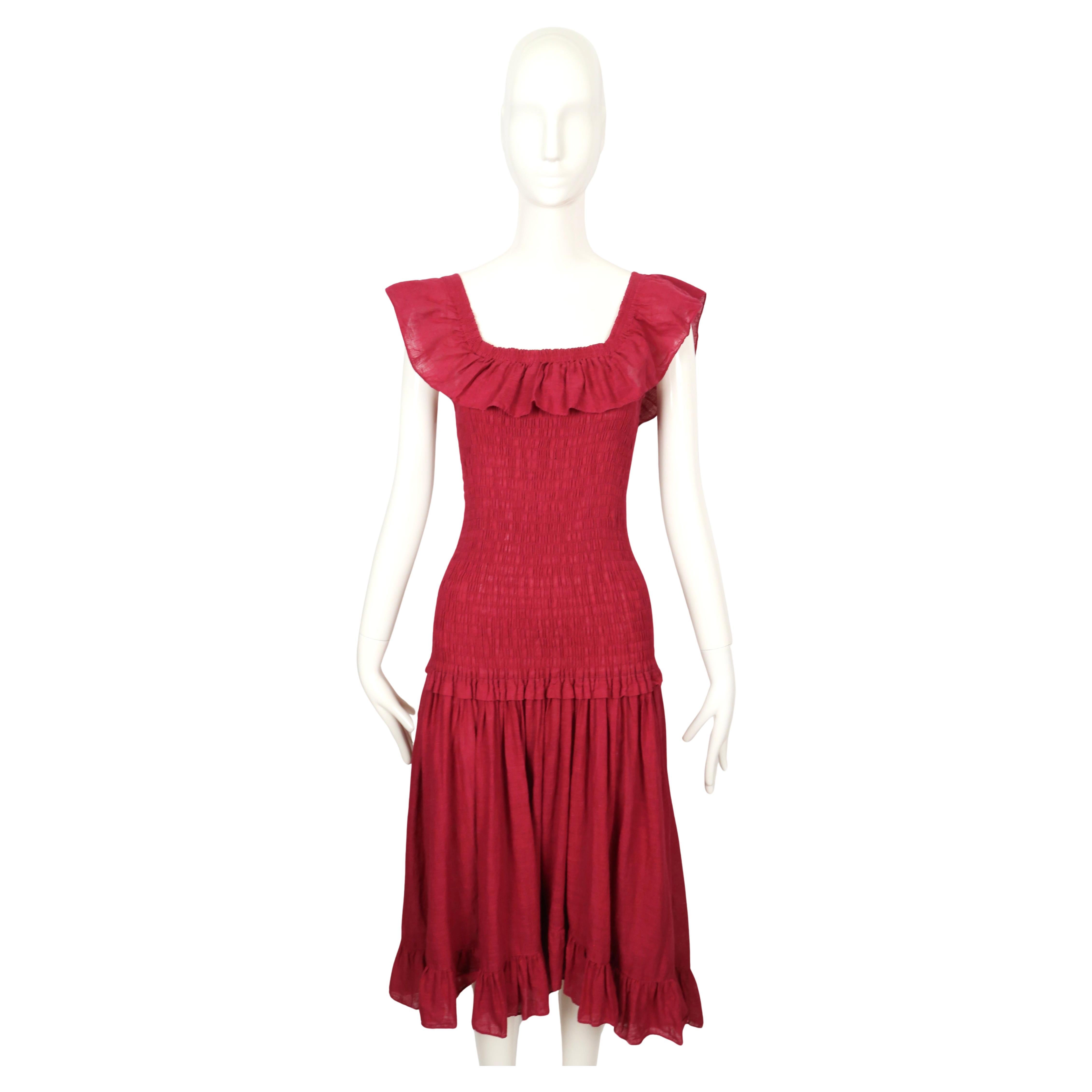 Women's 1978 YVES SAINT LAURENT rive gauche off the shoulder cotton gauze RUNWAY dress For Sale