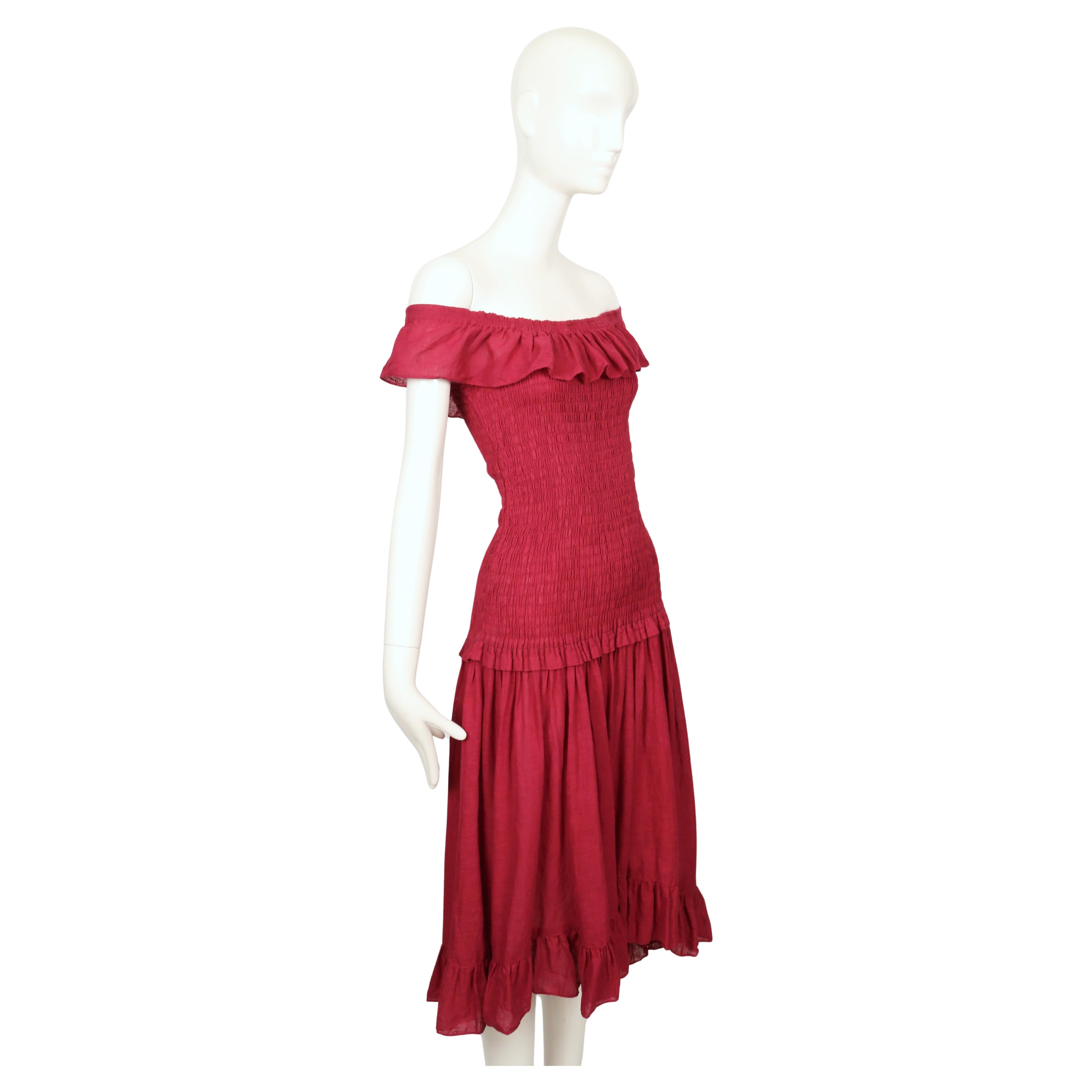 1978 YVES SAINT LAURENT rive gauche off the shoulder cotton gauze RUNWAY dress For Sale 1