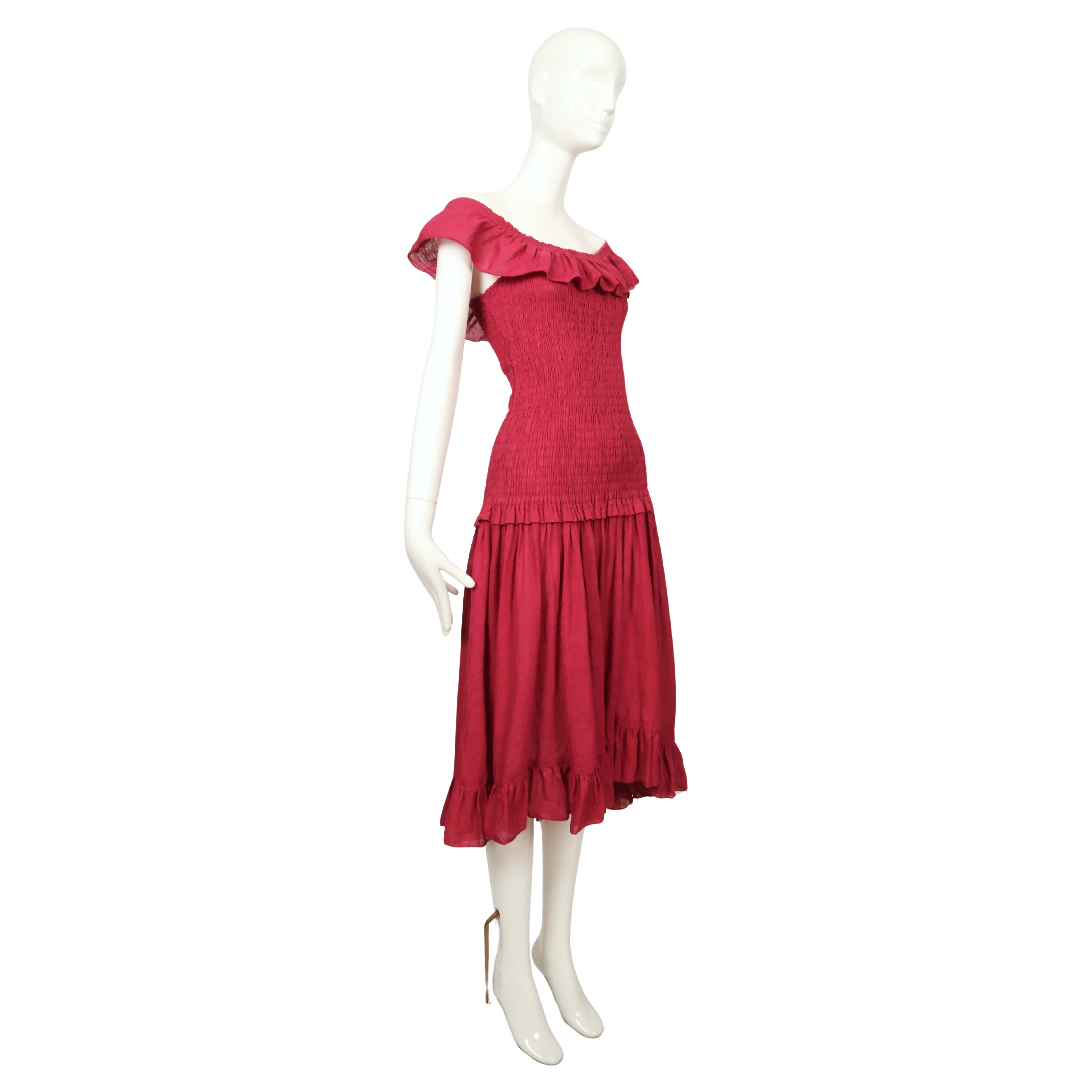 1978 YVES SAINT LAURENT rive gauche off the shoulder cotton gauze RUNWAY dress For Sale 2