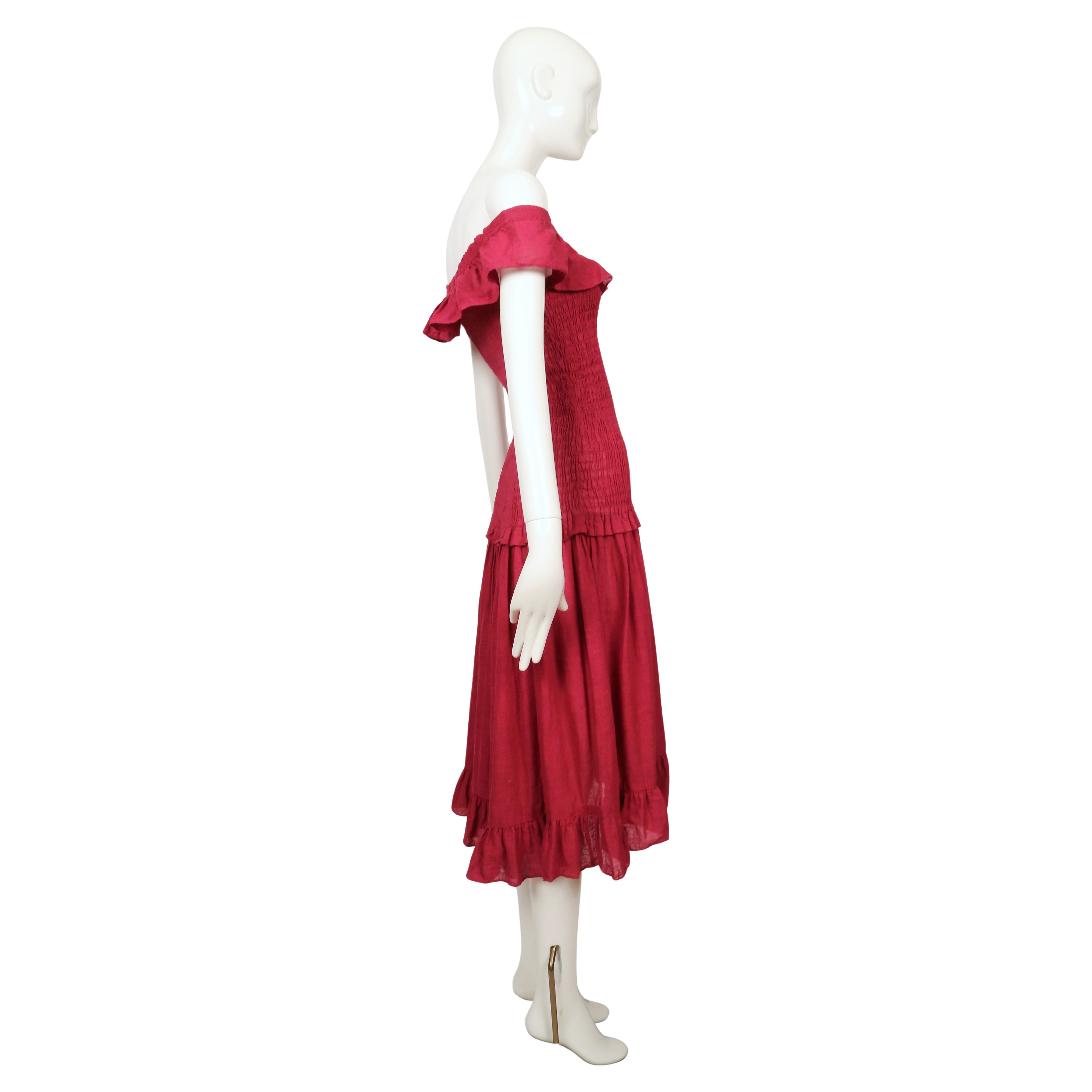 1978 YVES SAINT LAURENT rive gauche off the shoulder cotton gauze RUNWAY dress For Sale 3