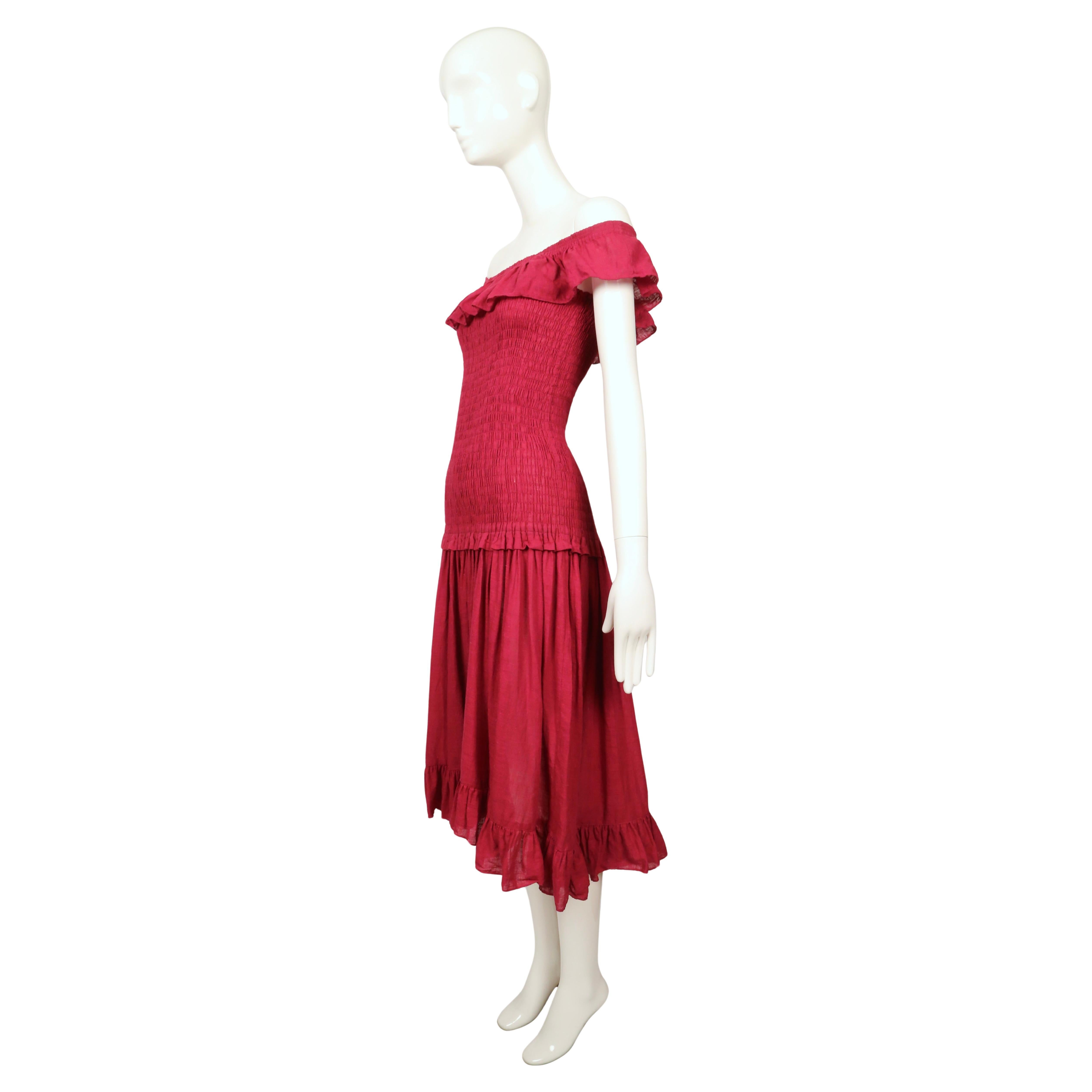 1978 YVES SAINT LAURENT rive gauche off the shoulder cotton gauze RUNWAY dress For Sale 4