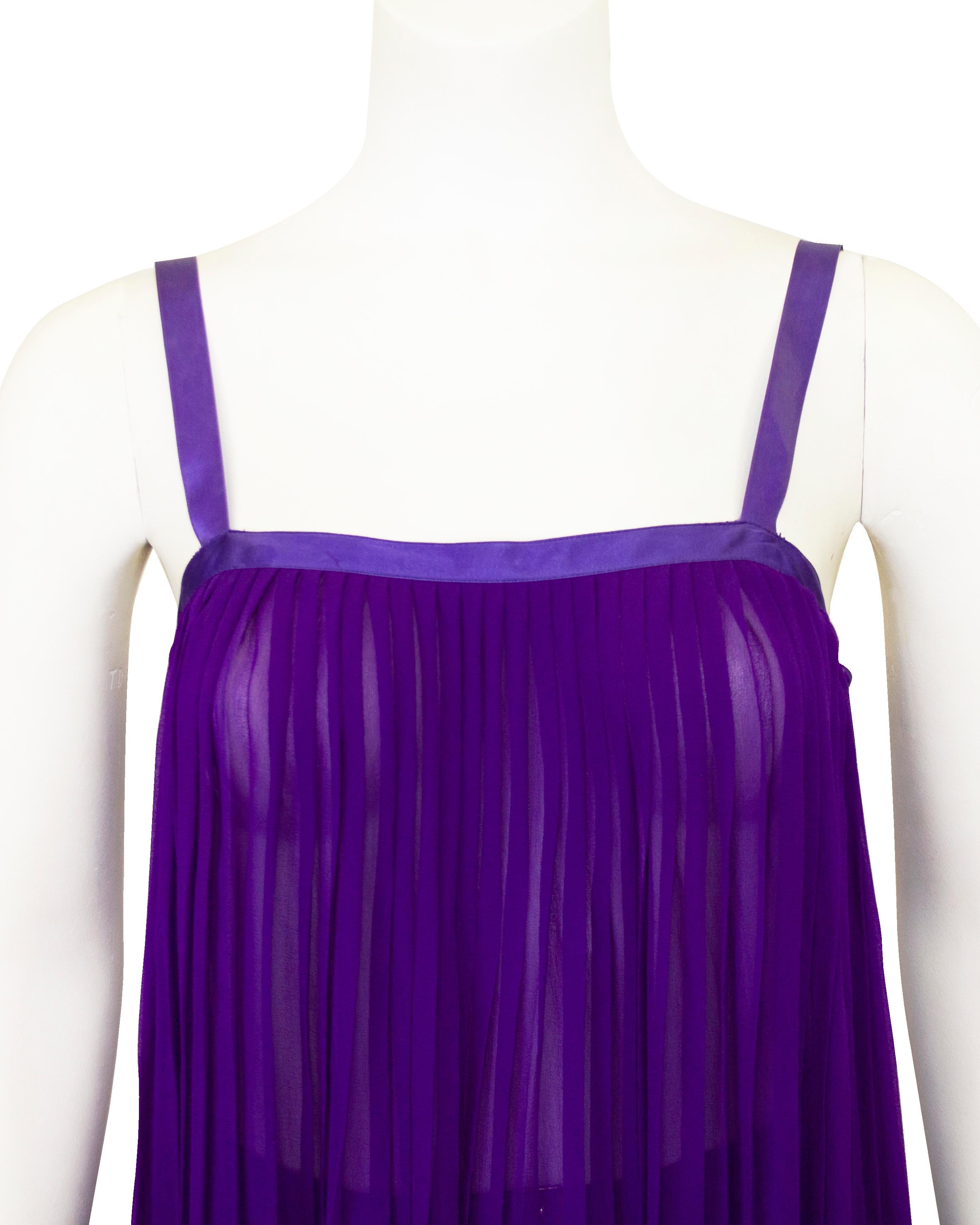 Women's 1978 Yves Saint Laurent Rive Gauche Purple Pleated and Silk Ensemble  For Sale