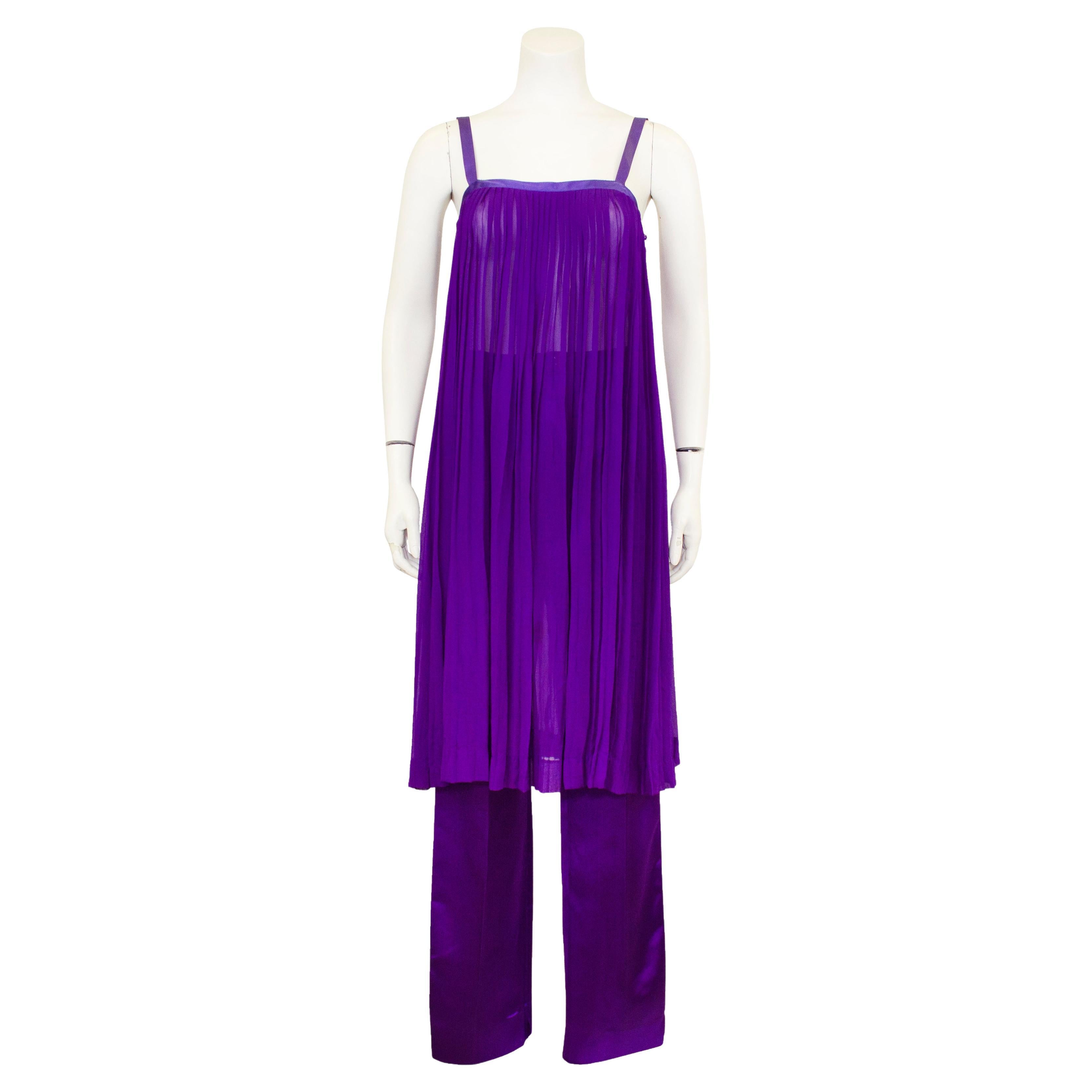 1978 Yves Saint Laurent Rive Gauche Purple Pleated and Silk Ensemble  For Sale