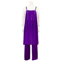 Vintage 1978 Yves Saint Laurent Rive Gauche Purple Pleated and Silk Ensemble 