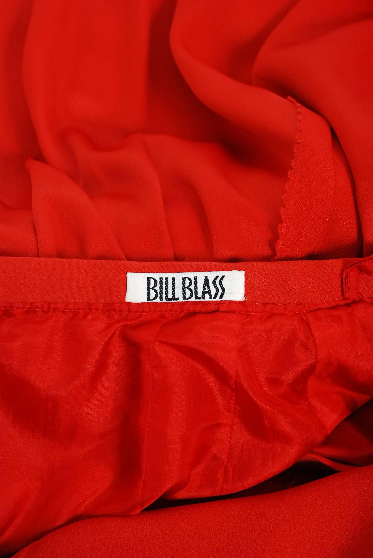 Vintage 1979 Bill Blass Red Crepe Beaded Metallic Trompe L'oeil Draped Dress  4