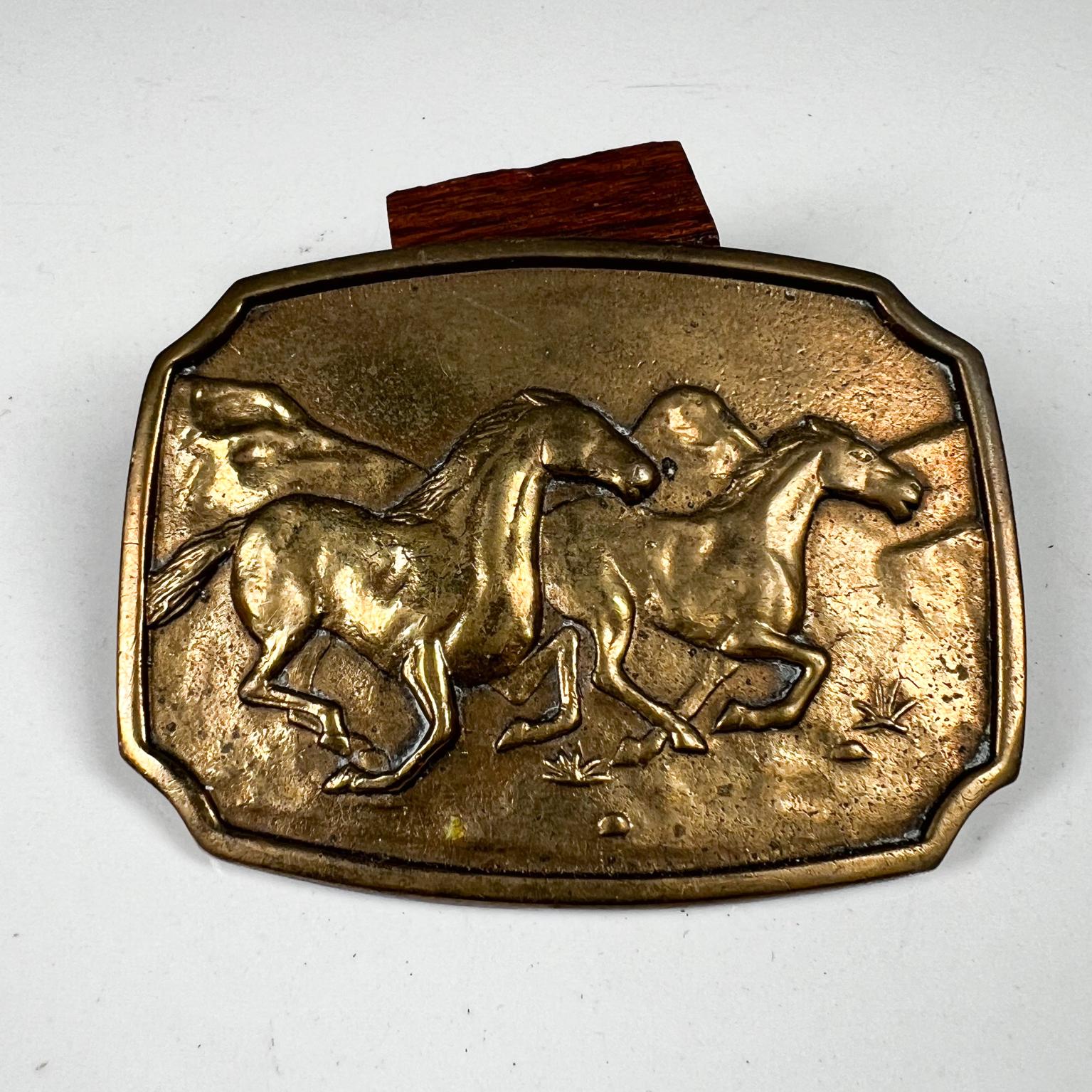 Mid-Century Modern 1979 Bts Vintage Solid Brass Belt Buckle Horses