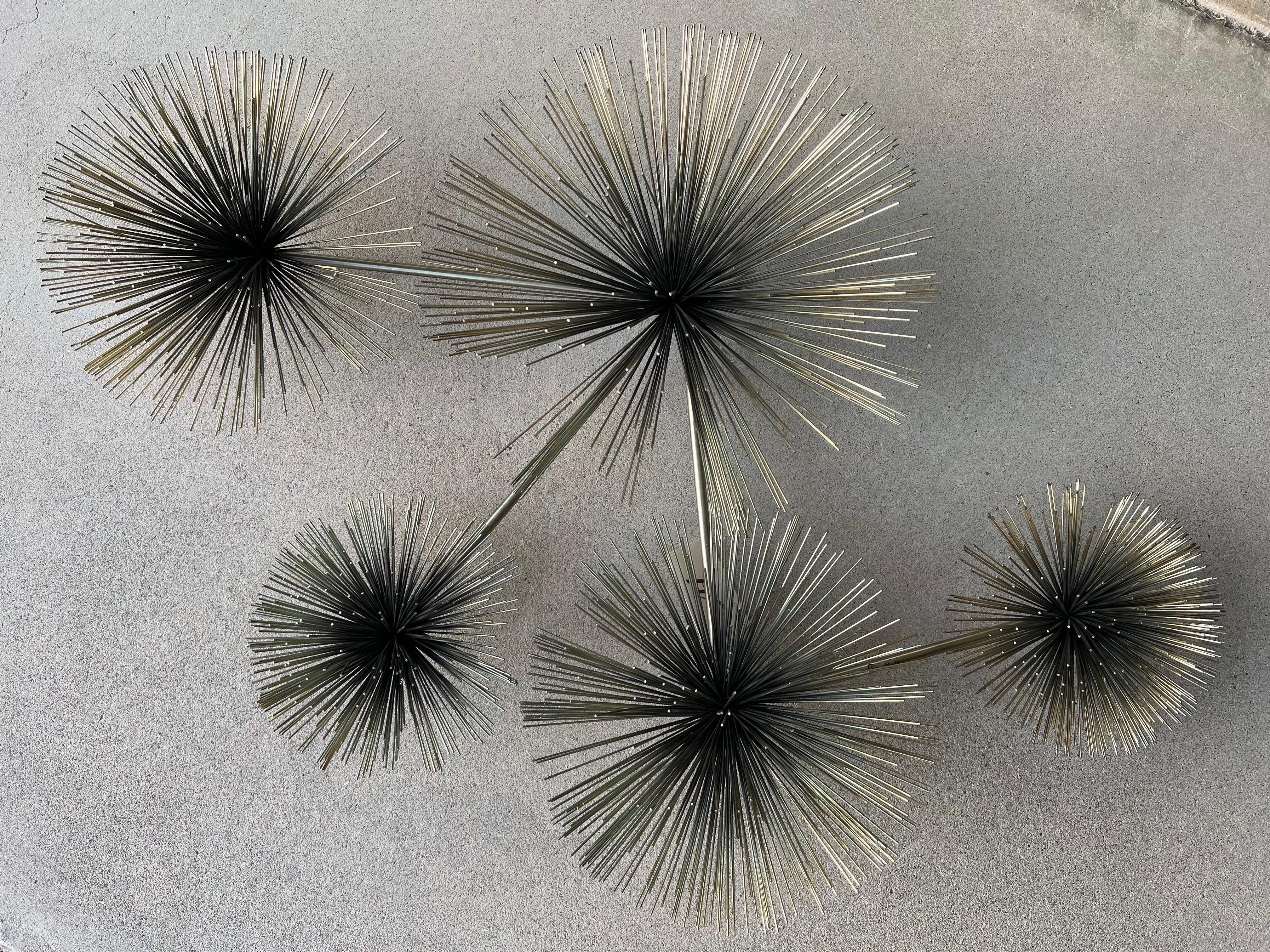 Mid-Century Modern 1979 C. Jeré brass dandelion, pom pom or sea urchin wall art sculpture For Sale