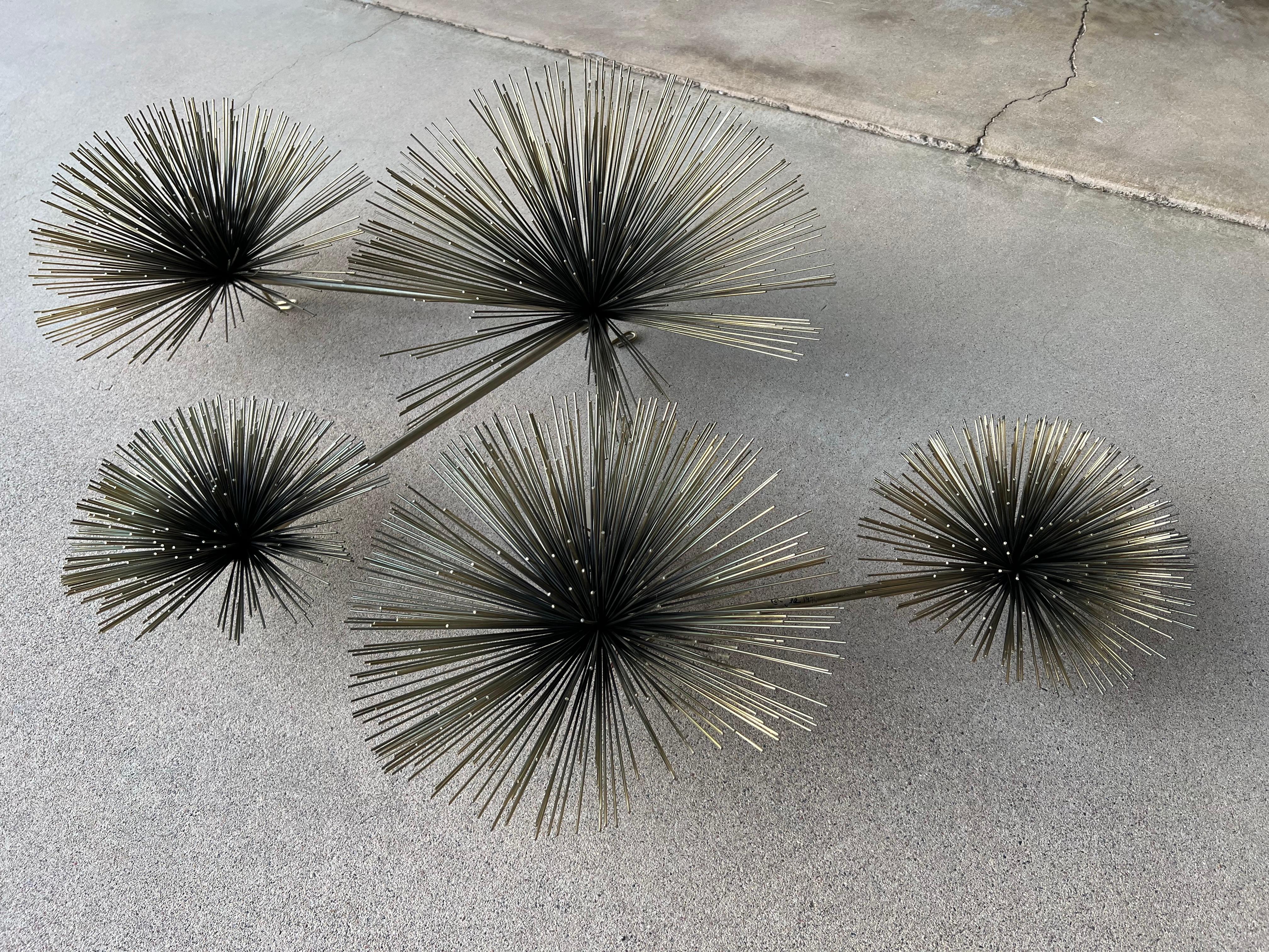 1979 C. Jeré brass dandelion, pom pom or sea urchin wall art sculpture In Good Condition For Sale In Phoenix, AZ