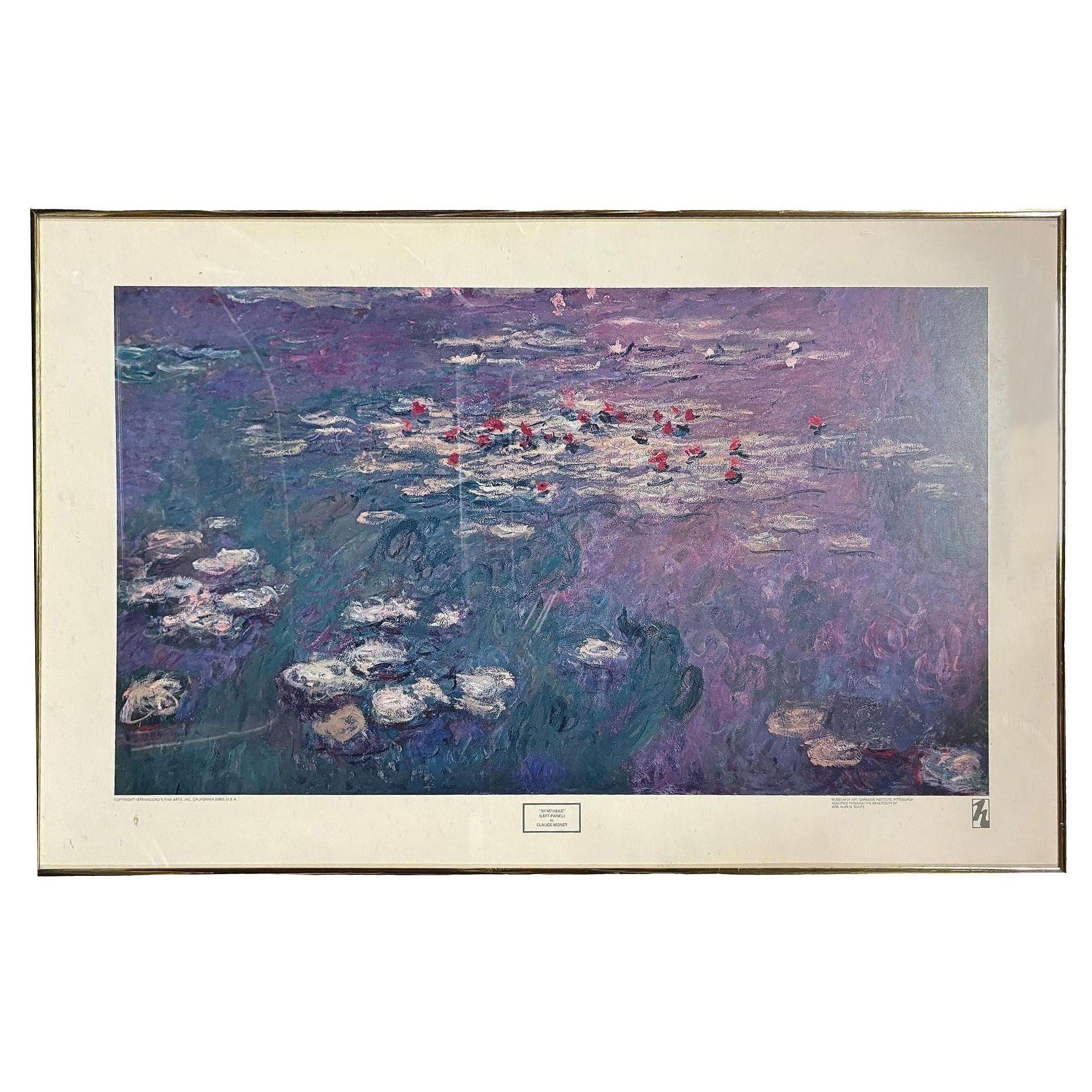 Affiche lithographique Nympheas du Carnegie Institute de 1979 encadrée par Claude Monet