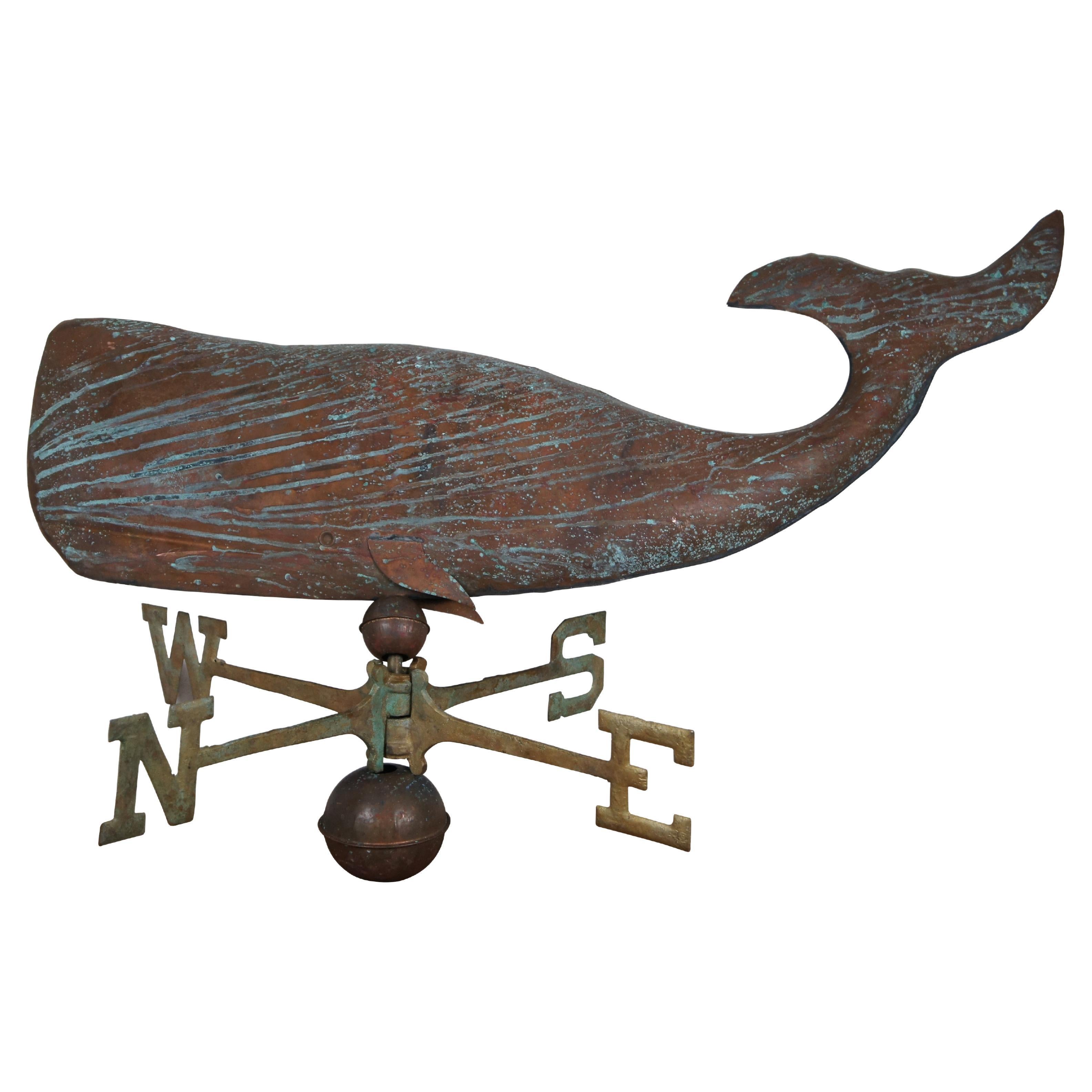 1979 Copper Sign of the Crab Nautical Sperm Whale Weathervane Whirligig 24" For Sale