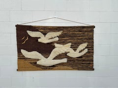 1979 Don Freedman "Seagulls" Large Mid-Century Modern Woven Fiber Art Tapestry