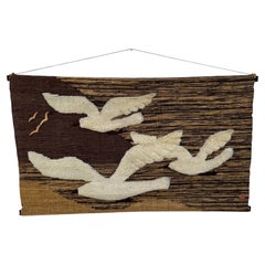 1979 Don Freedman "Seagulls" Large Mid-Century Modern Woven Fiber Art Tapestry