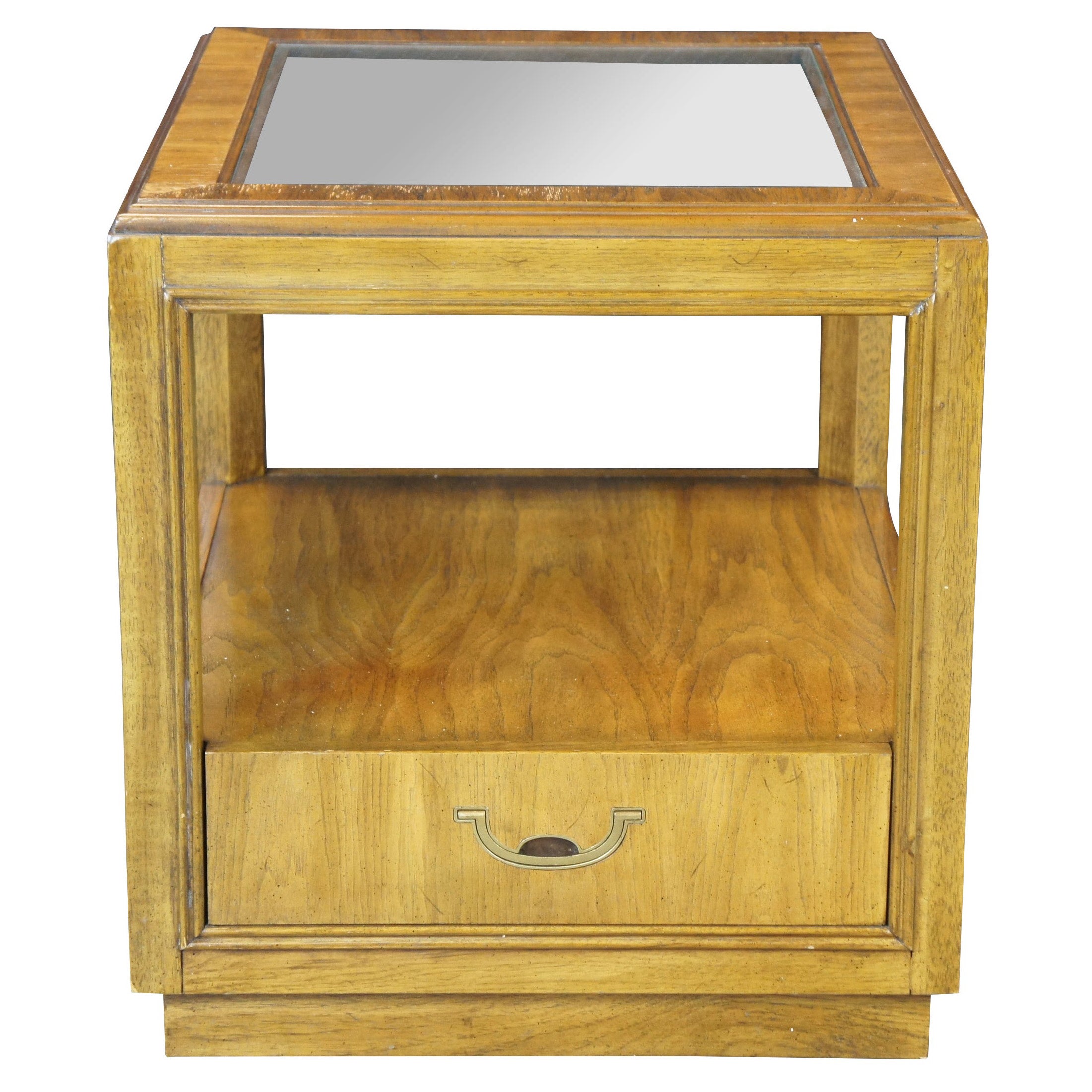 1979 Drexel Heritage Accolade II Walnut Glass 2 Tier Campaign Side Table 984-330