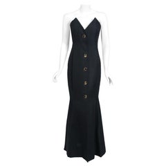 1979 Givenchy Haute-Couture Black Silk Linen Strapless Hourglass Mermaid Gown