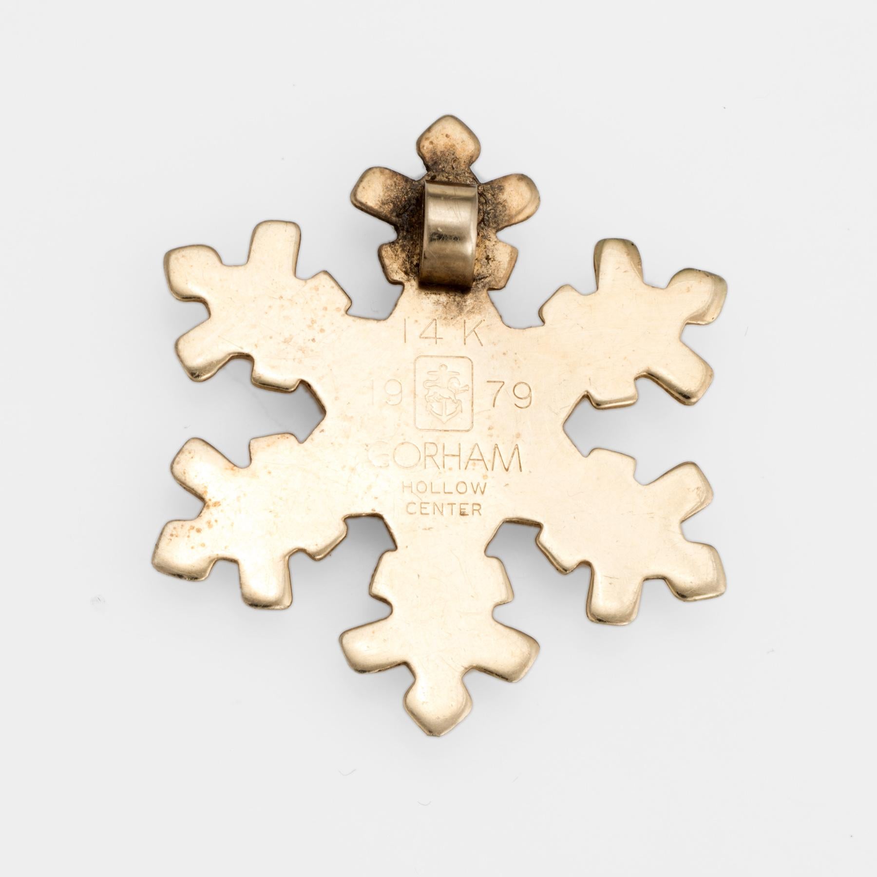 1979 Gorham Schneeflocken-Anhänger Charm Vintage 14k Gelbgold Nachlassschmuck im Zustand „Gut“ in Torrance, CA
