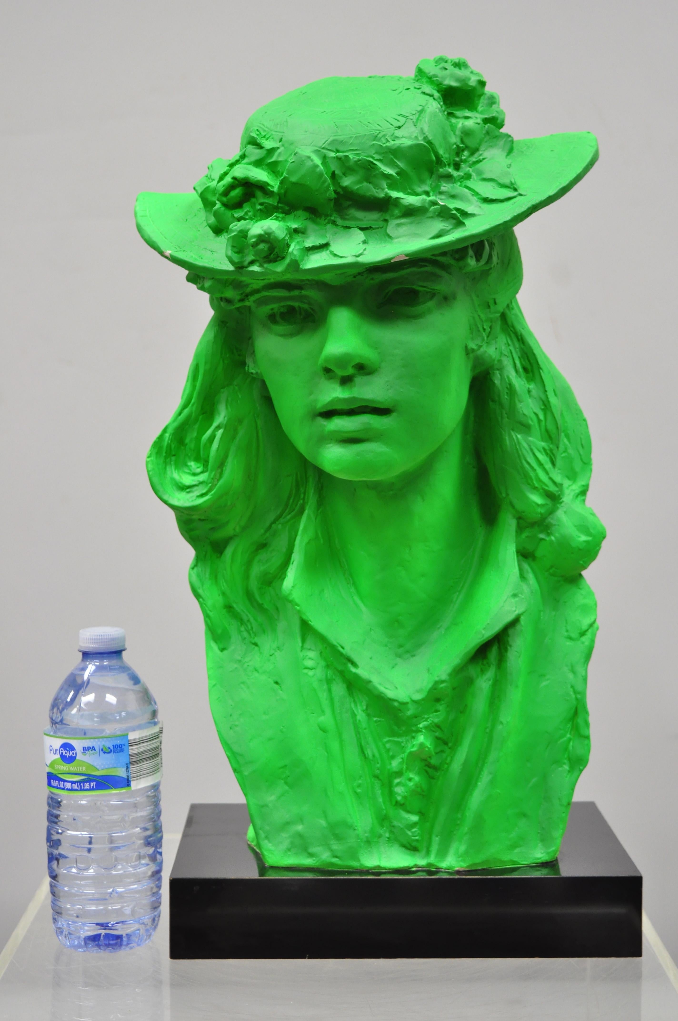 1979 Green Victorian Style Plaster Sculpture Woman Bust in Hat by Austin Prod. 3