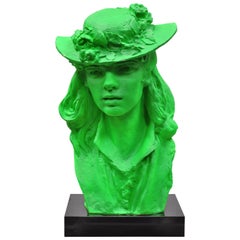 Vintage 1979 Green Victorian Style Plaster Sculpture Woman Bust in Hat by Austin Prod.