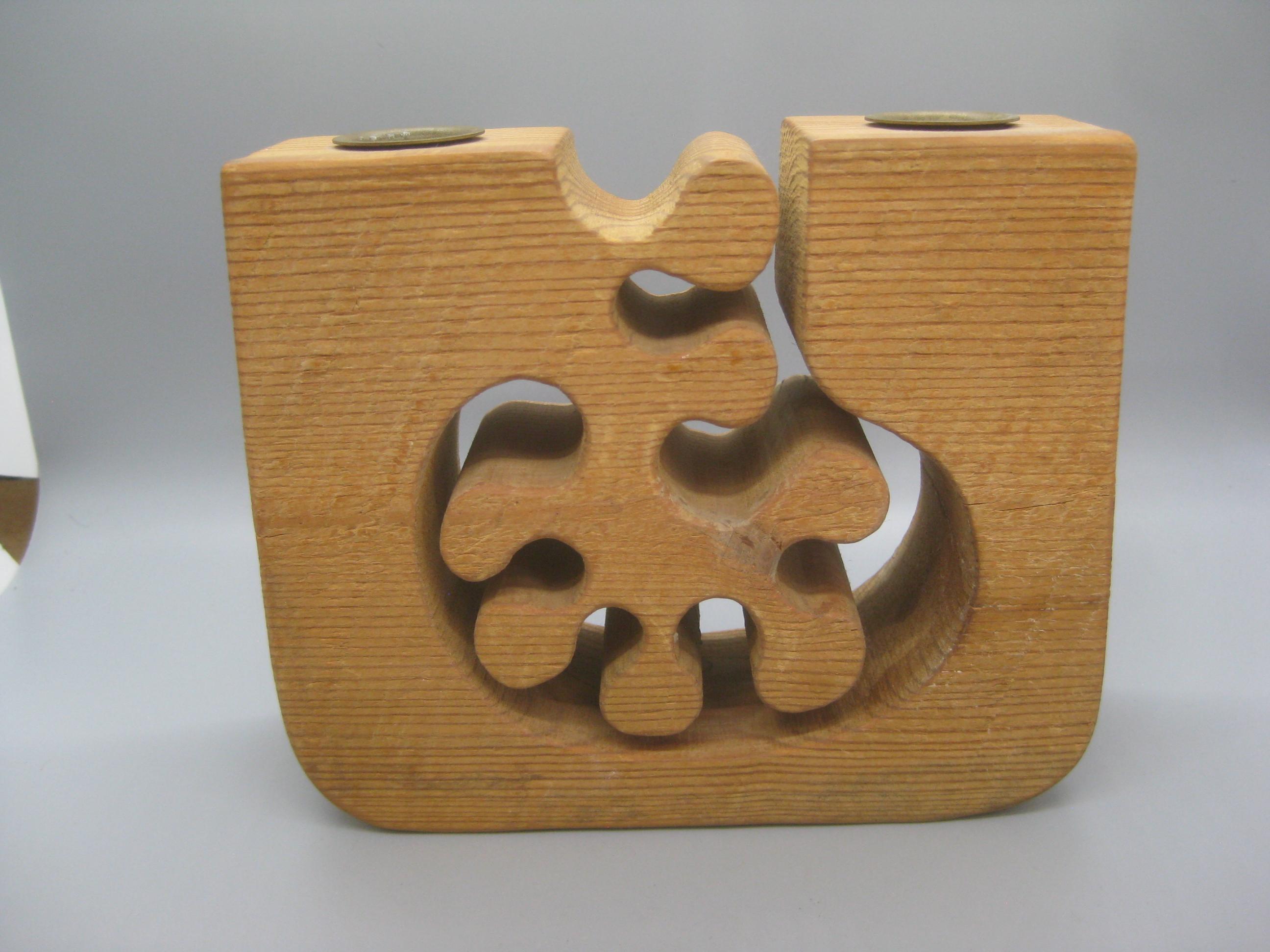 Late 20th Century 1979 Gunnar Kanevad Design Hand Carved Organic Wood Candle Holder Carving Sweden For Sale