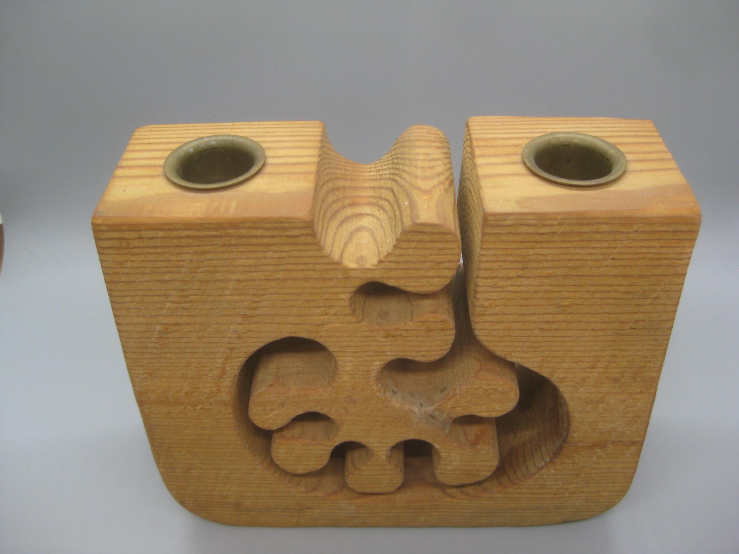 1979 Gunnar Kanevad Design Hand Carved Organic Wood Candle Holder Carving Sweden For Sale 1