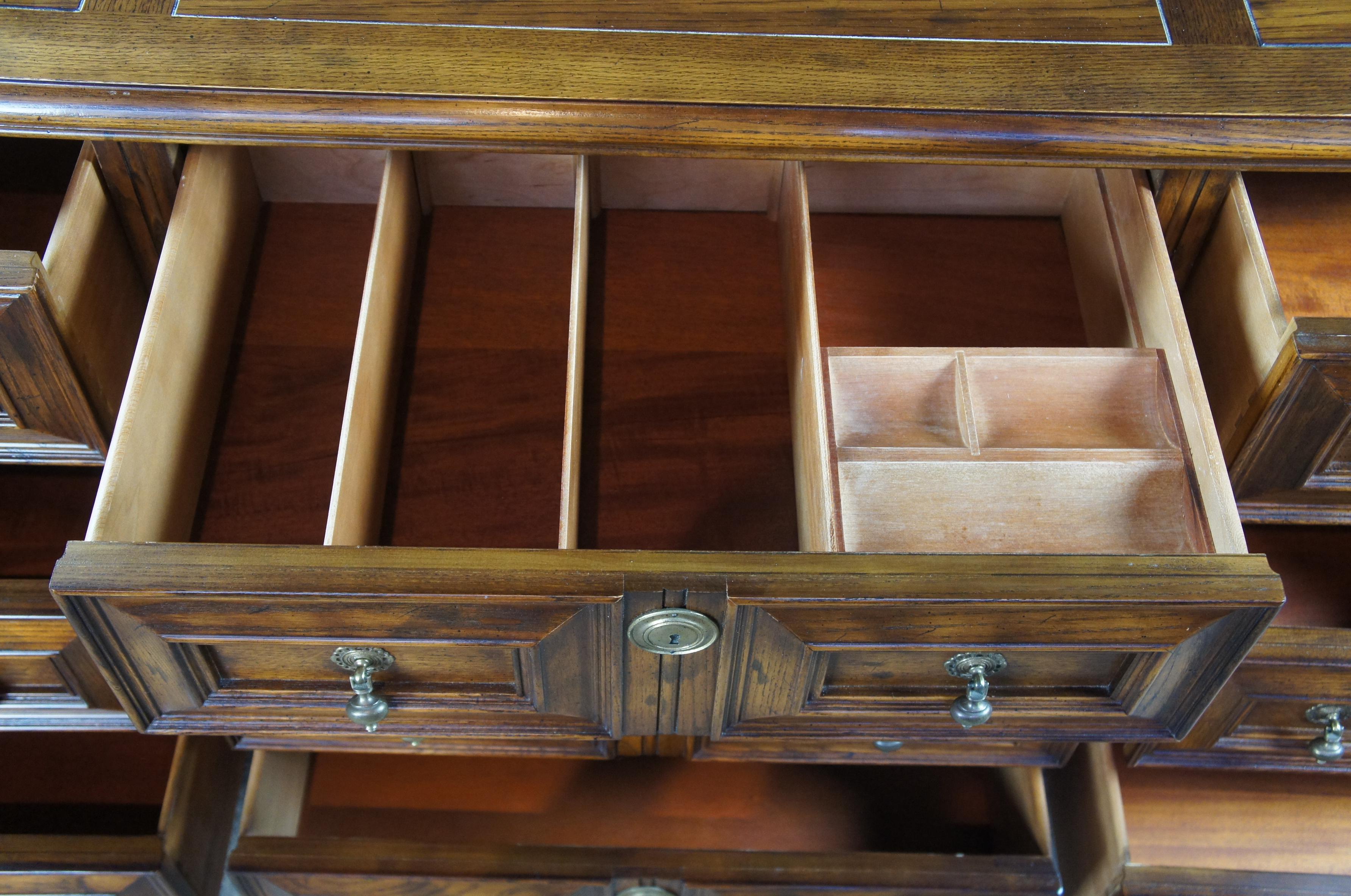 Oak 1979 Henredon 9-Drawer Traditional English Style Triple Dresser Brutalist Folio