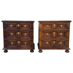 Retro 1979 Henredon Nightstands End Tables Dressers English Style Brutalist, Pair