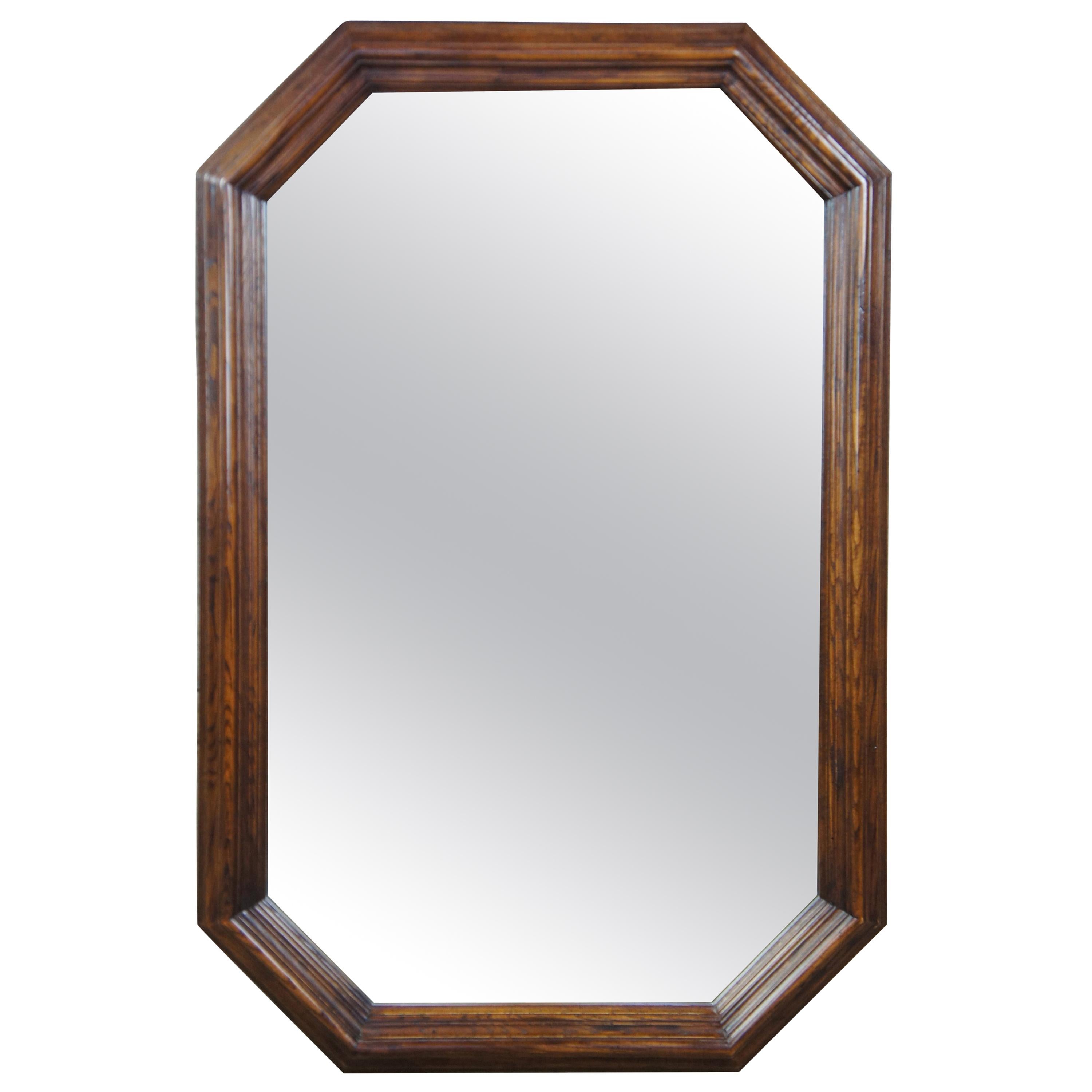 1979 Henredon Oak Octagon Shaped Traditional Vanity Dresser Wall Mirror