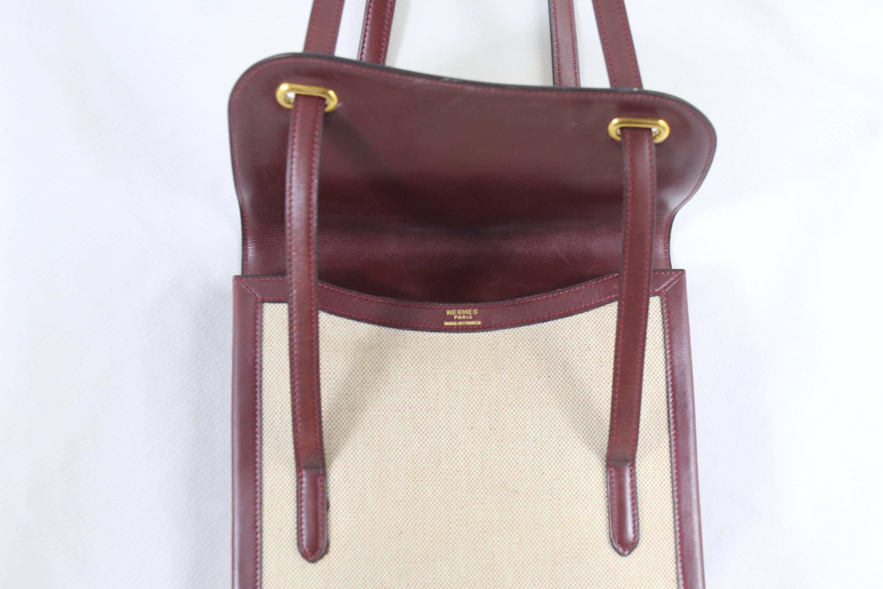 Brown 1979 Hermes Flat Canvas and Leather Vintage Bag For Sale