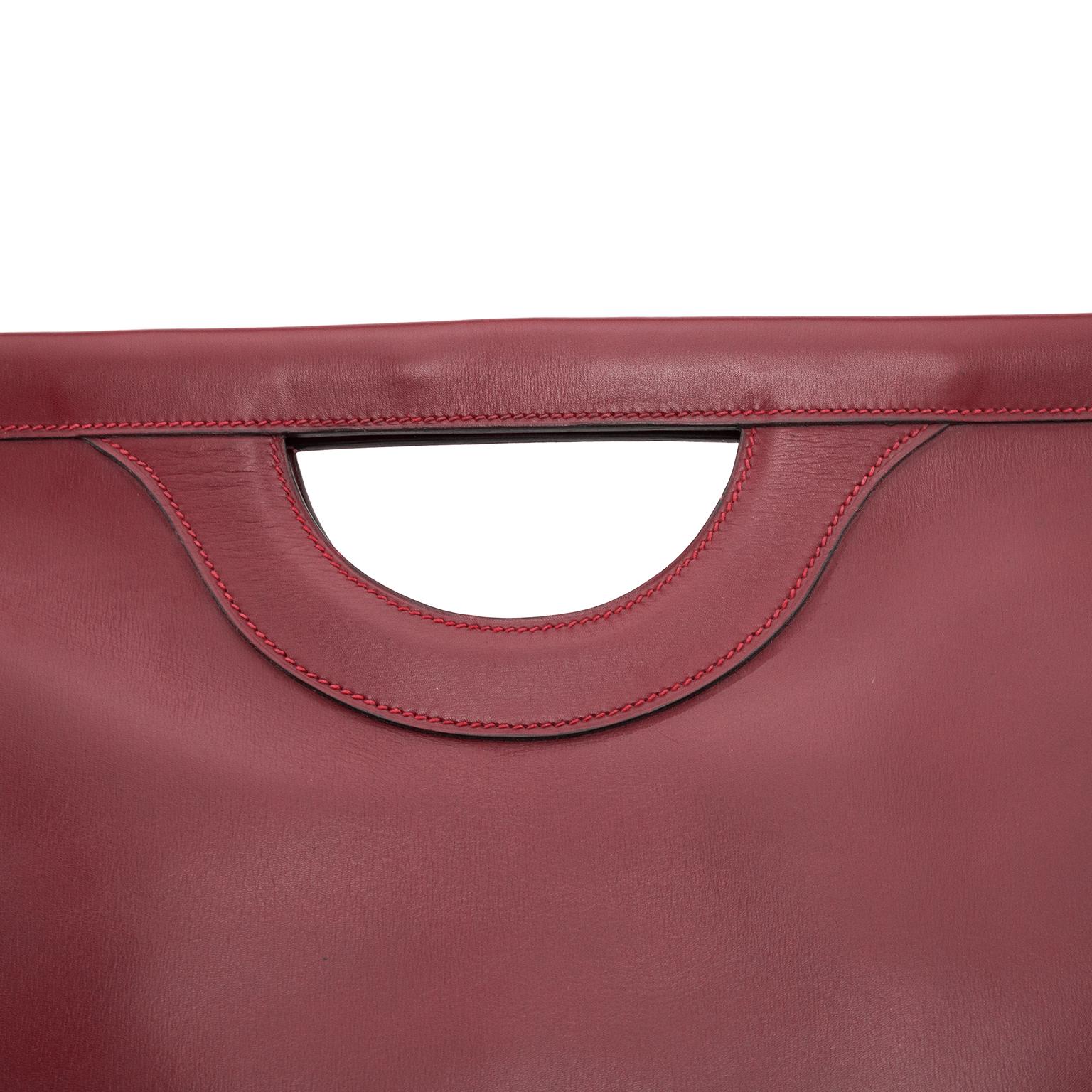 Women's or Men's 1979 Hermes Maroon Leather Cut Out Handle Shopper Tote For Sale