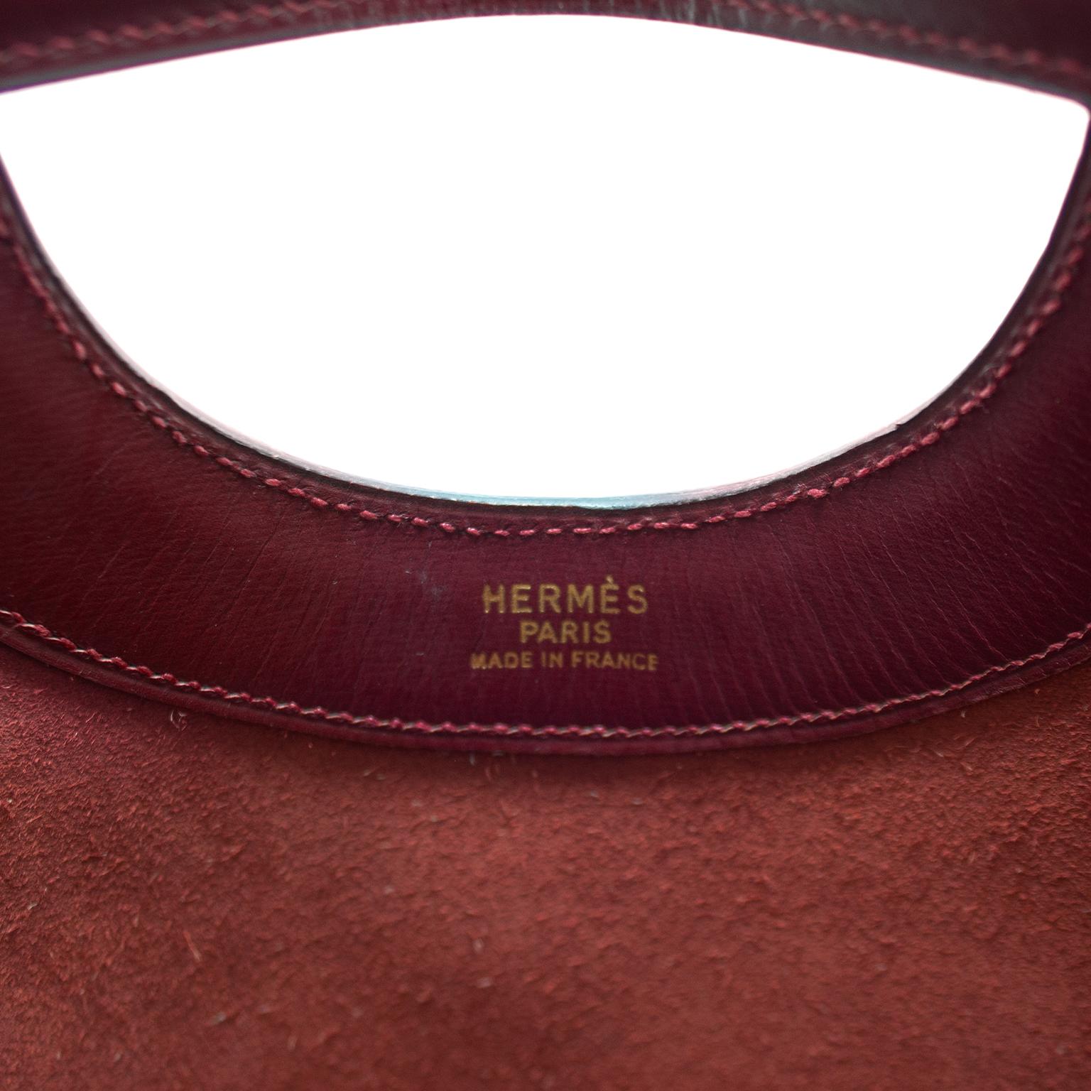 1979 Hermes Maroon Leather Cut Out Handle Shopper Tote For Sale 3